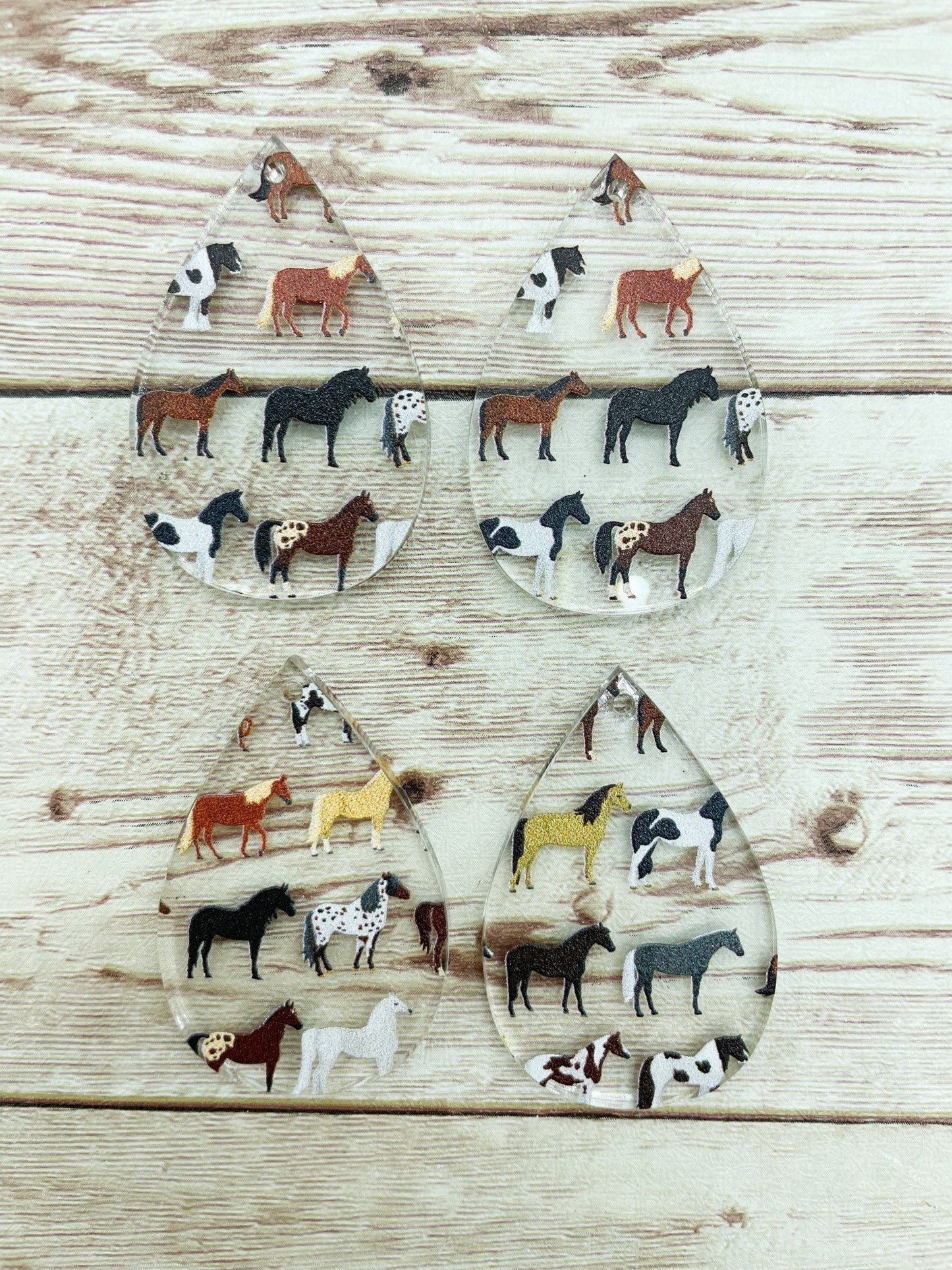 Patterned Horse Print Acrylic Teardrop Earring Blanks, DIY Jewelry Making