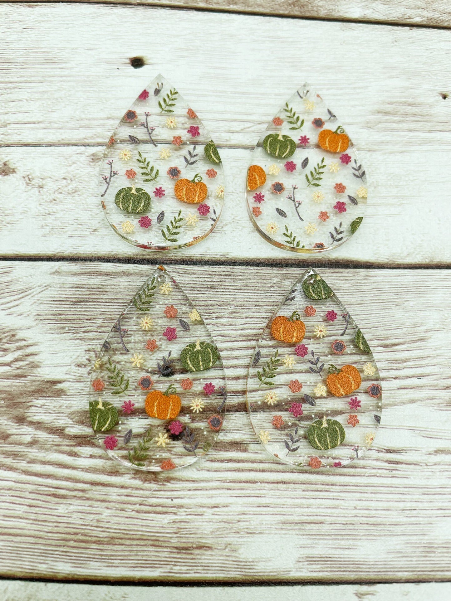 Patterned Fall Pumpkin Print Acrylic Teardrop Earring Blanks, DIY Jewelry Making