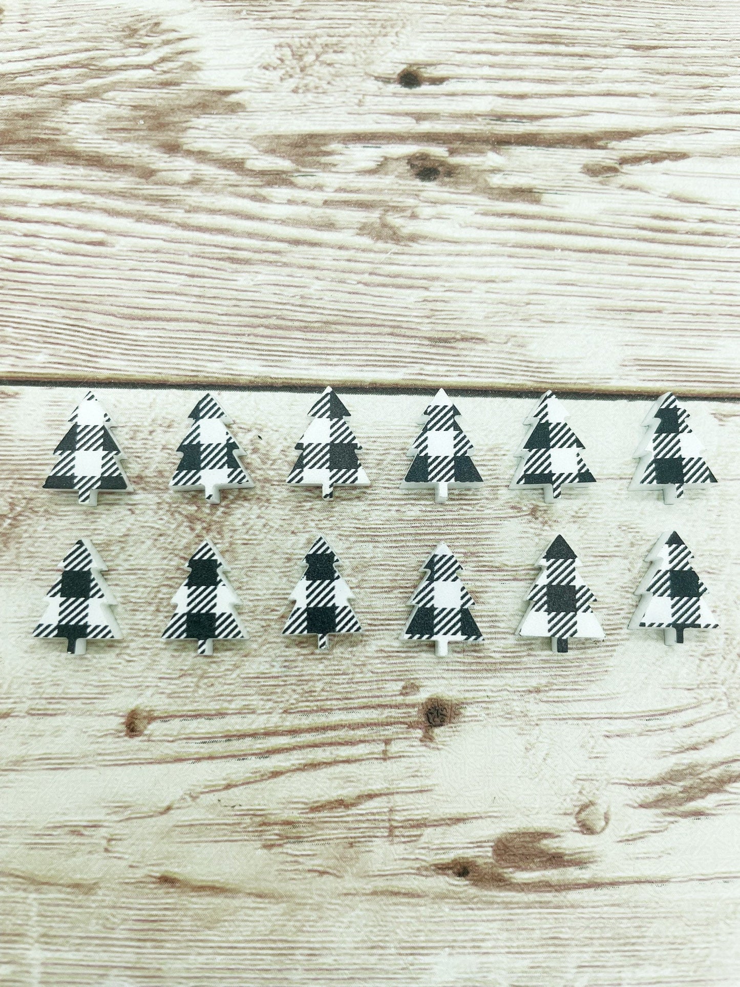 Black and White Buffalo Plaid Acrylic Christmas Tree Stud Earring Blanks Set of 6 Pair DIY Jewelry Making
