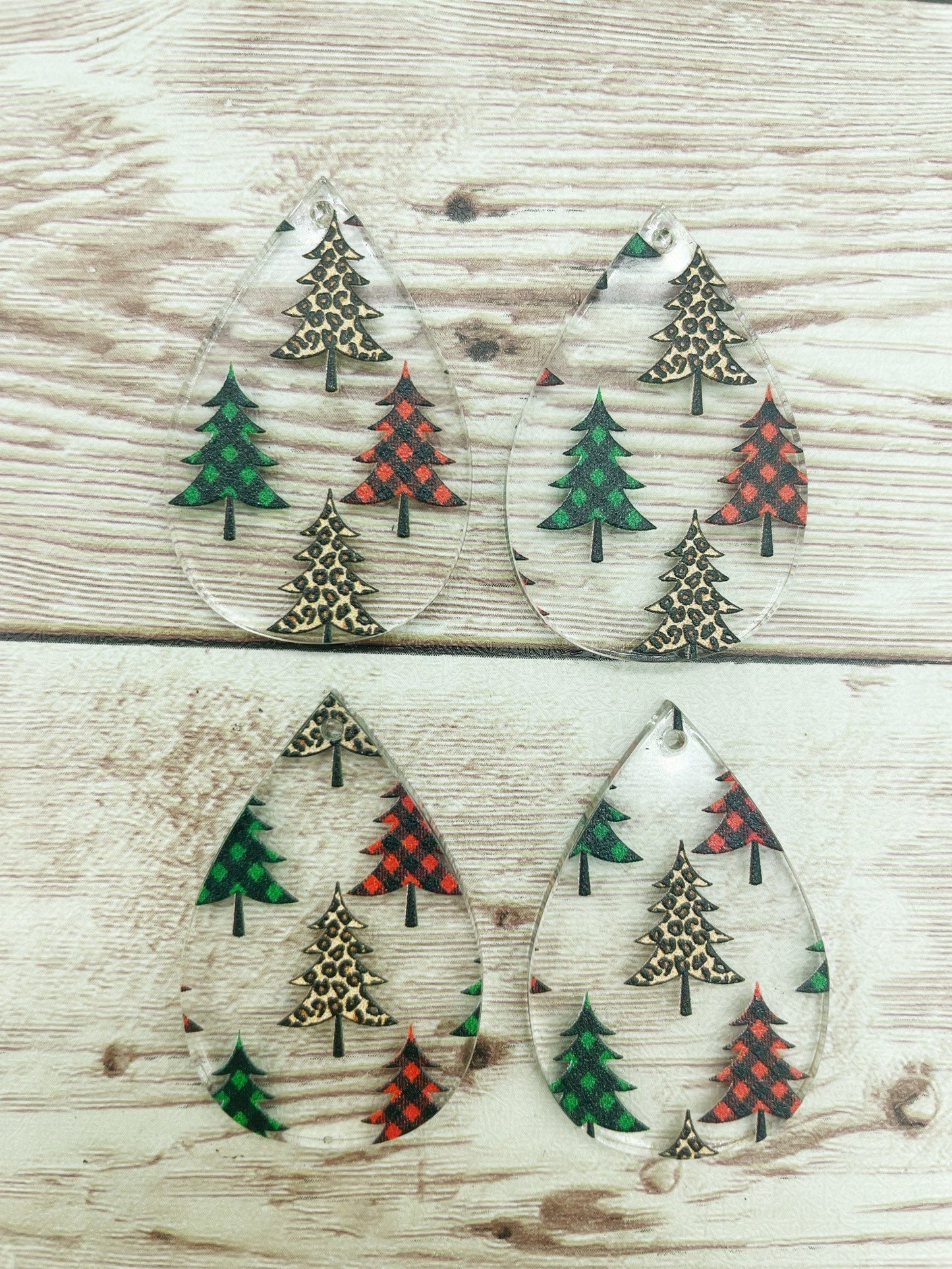 Patterned Plaid and Leopard Tree Print Acrylic Teardrop Earring Blanks, DIY Jewelry Making
