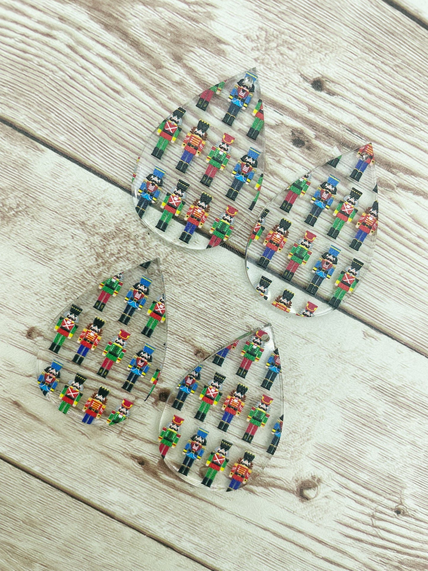 Patterned Nutcracker Print Acrylic Teardrop Earring Blanks, DIY Jewelry Making