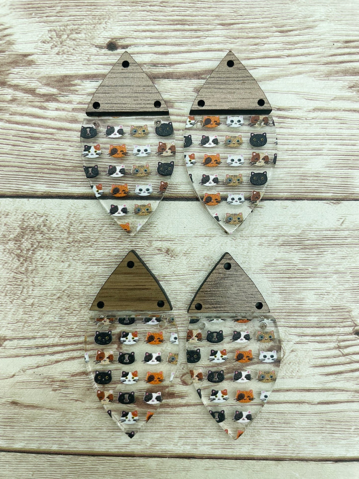 Patterned Acrylic and Wood Cat Print Earring Blanks, DIY Jewelry Making
