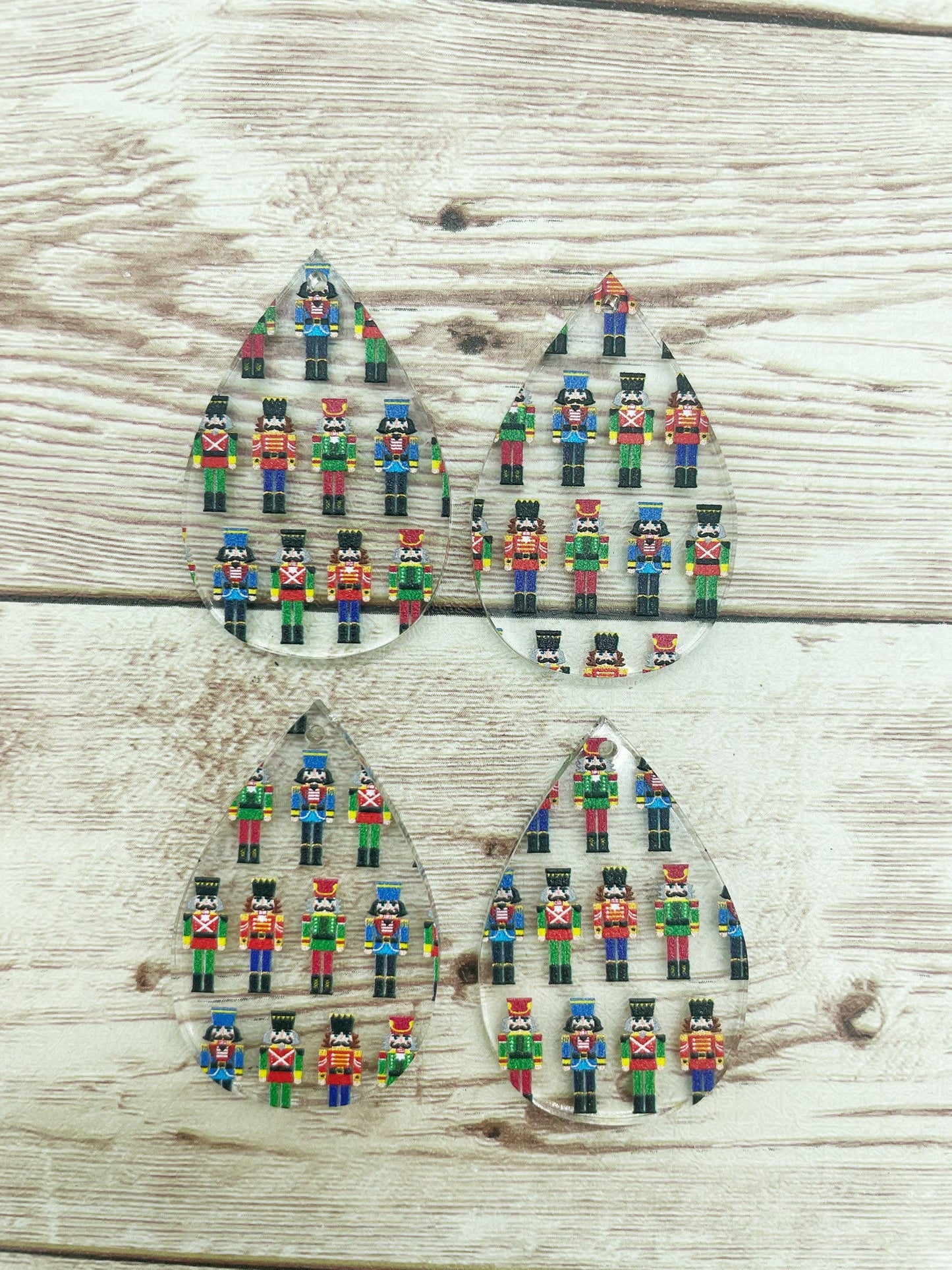 Patterned Nutcracker Print Acrylic Teardrop Earring Blanks, DIY Jewelry Making