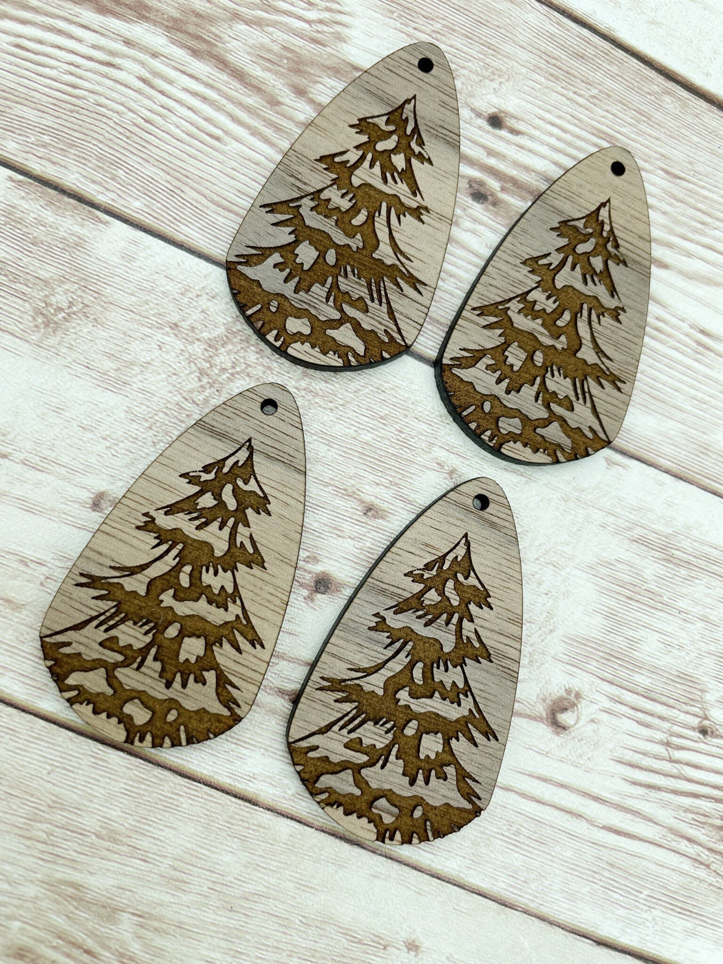 Wood Engraved Winter Tree Dangle Earring Blanks, Finished Walnut Blank, DIY Jewelry Making