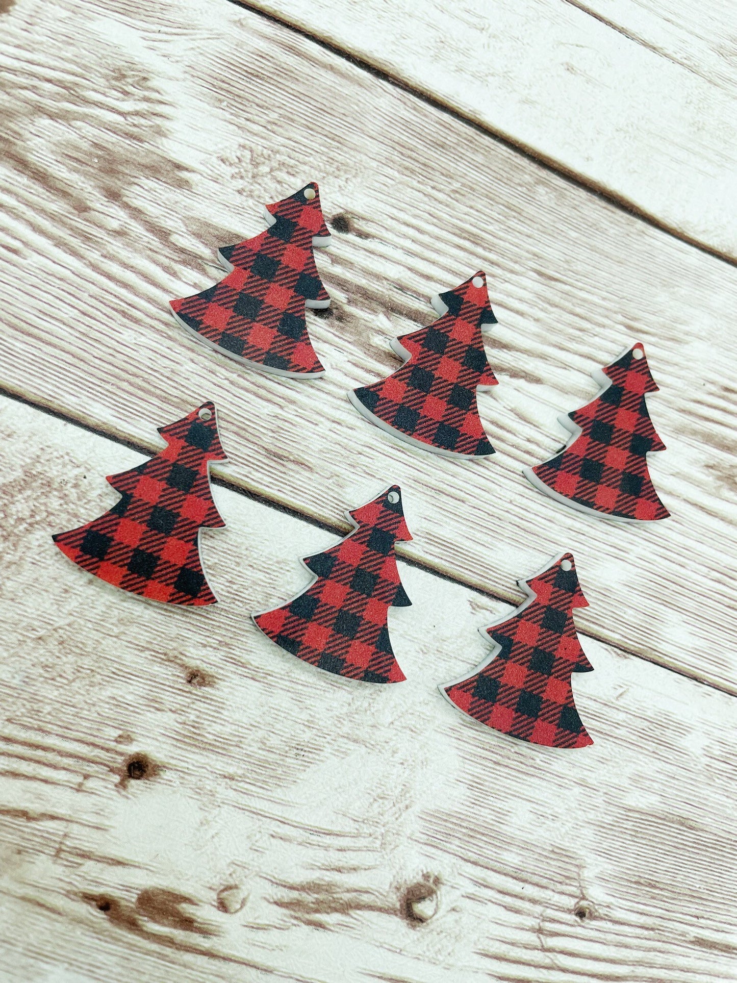 Red and White Buffalo Plaid Acrylic Christmas Tree Dangle Blanks Set of 3 Pair DIY Jewelry Making