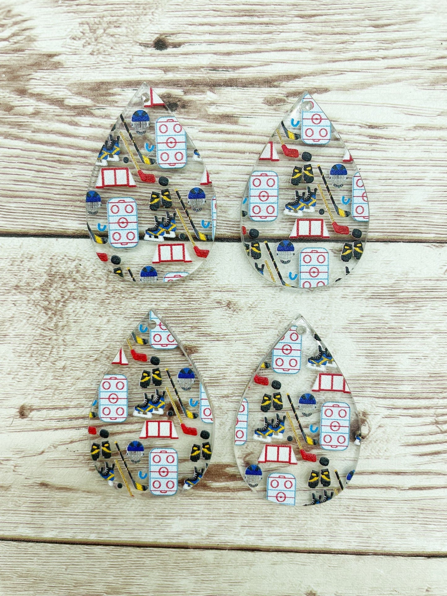 Patterned Hockey Print Acrylic Teardrop Earring Blanks, DIY Jewelry Making