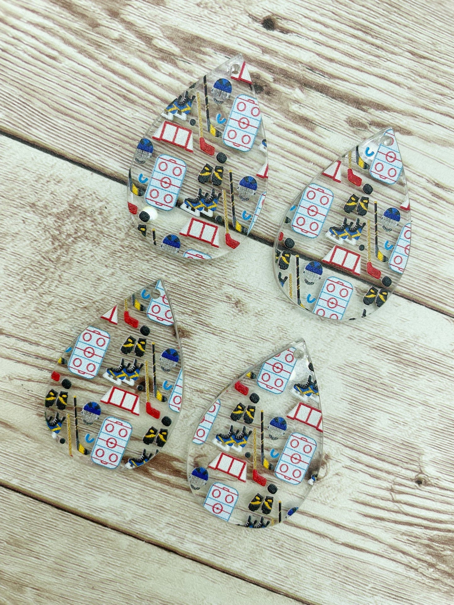 Patterned Hockey Print Acrylic Teardrop Earring Blanks, DIY Jewelry Making