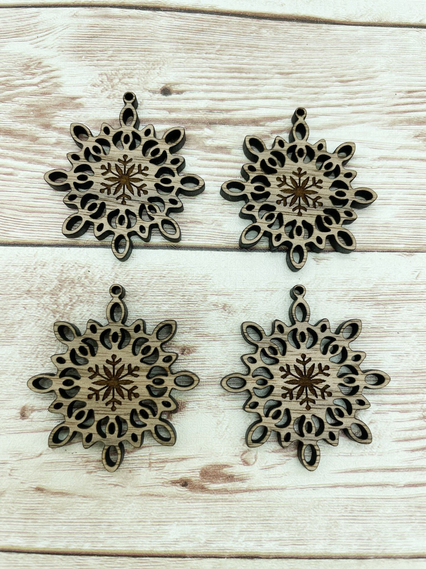 Wood Engraved Snowflake Earring Blanks, Finished Walnut Blank, DIY Jewelry Making