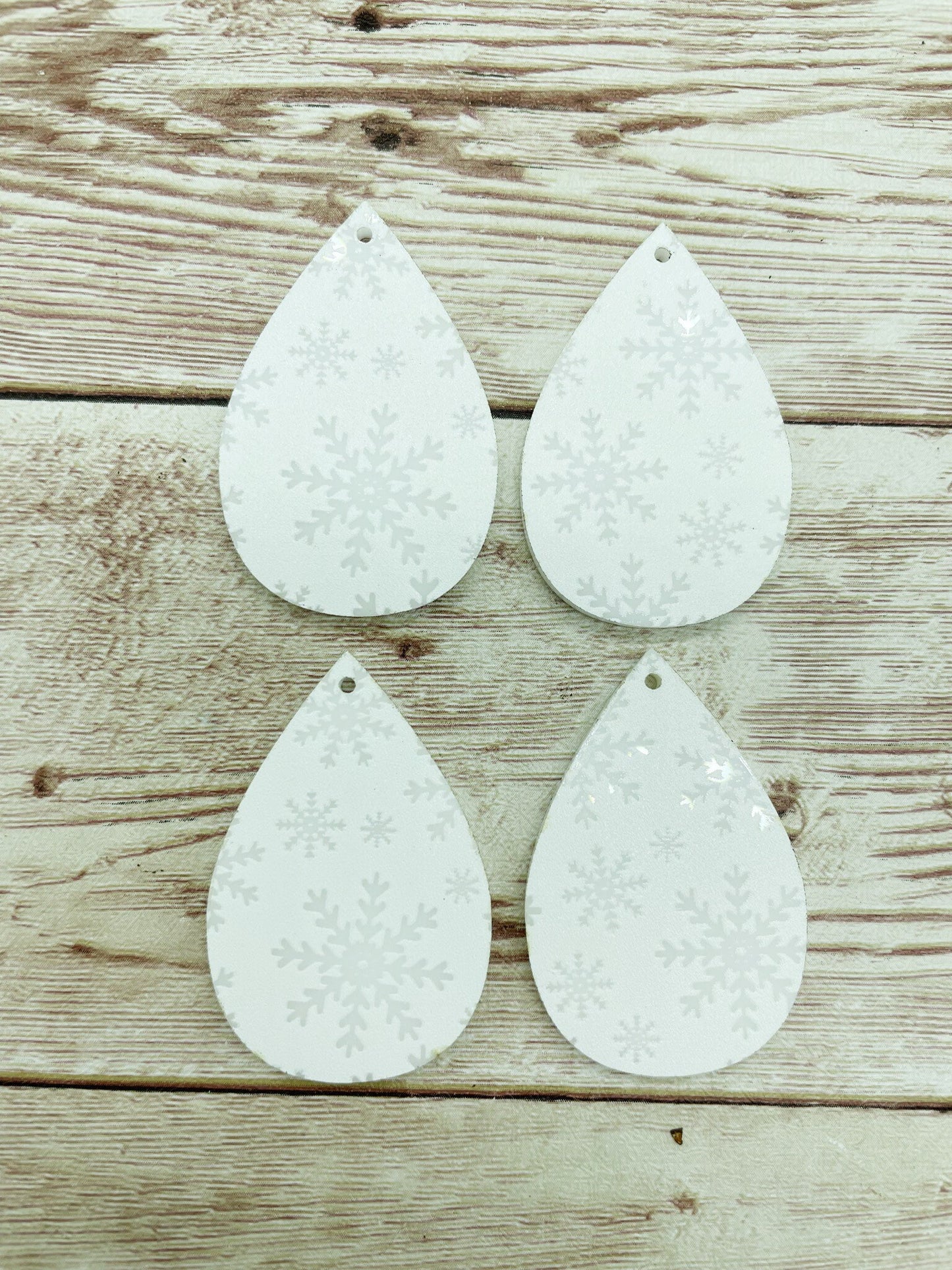 Patterned White Snowflake Print Acrylic Teardrop Earring Blanks, DIY Jewelry Making