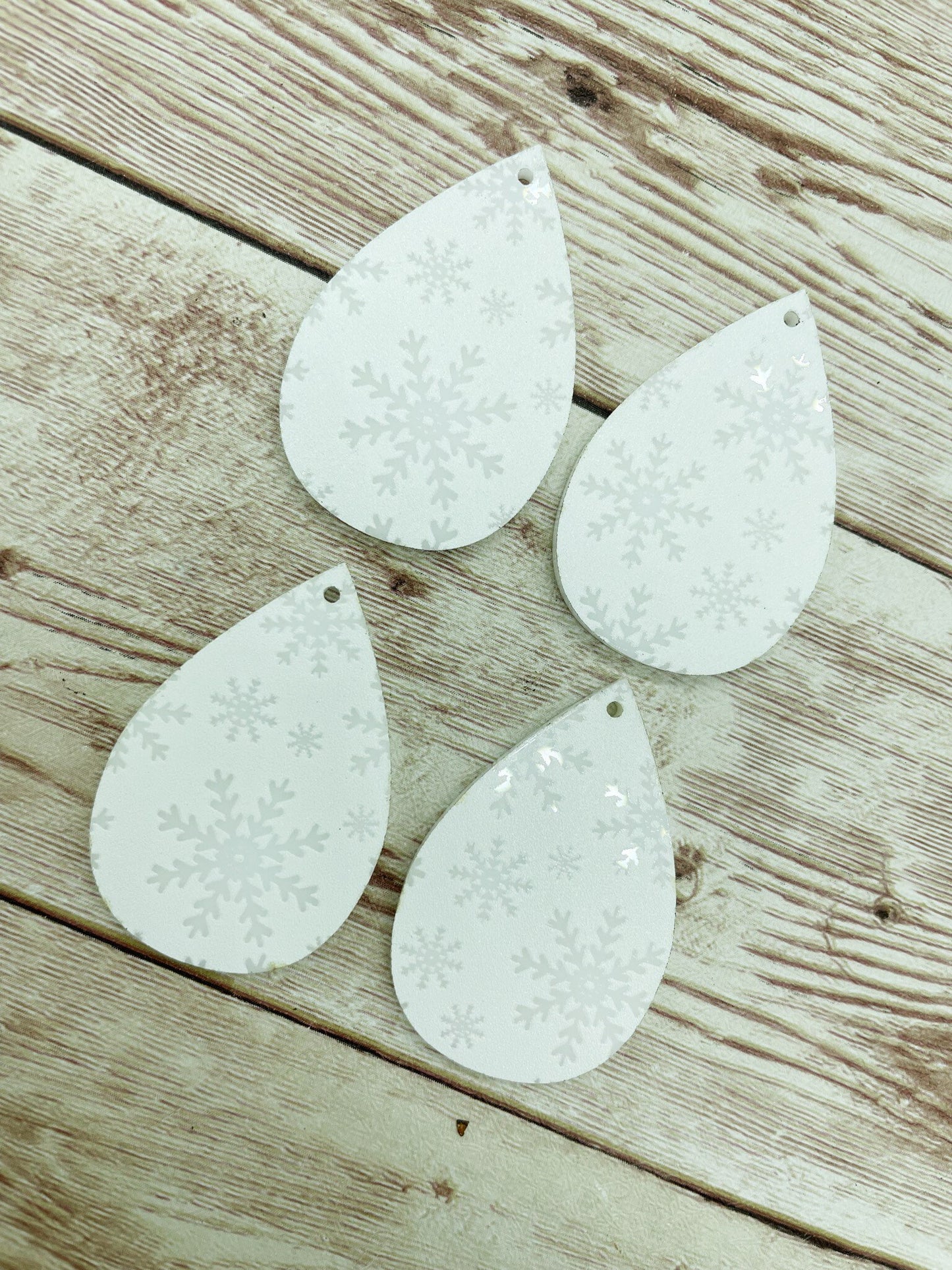Patterned White Snowflake Print Acrylic Teardrop Earring Blanks, DIY Jewelry Making
