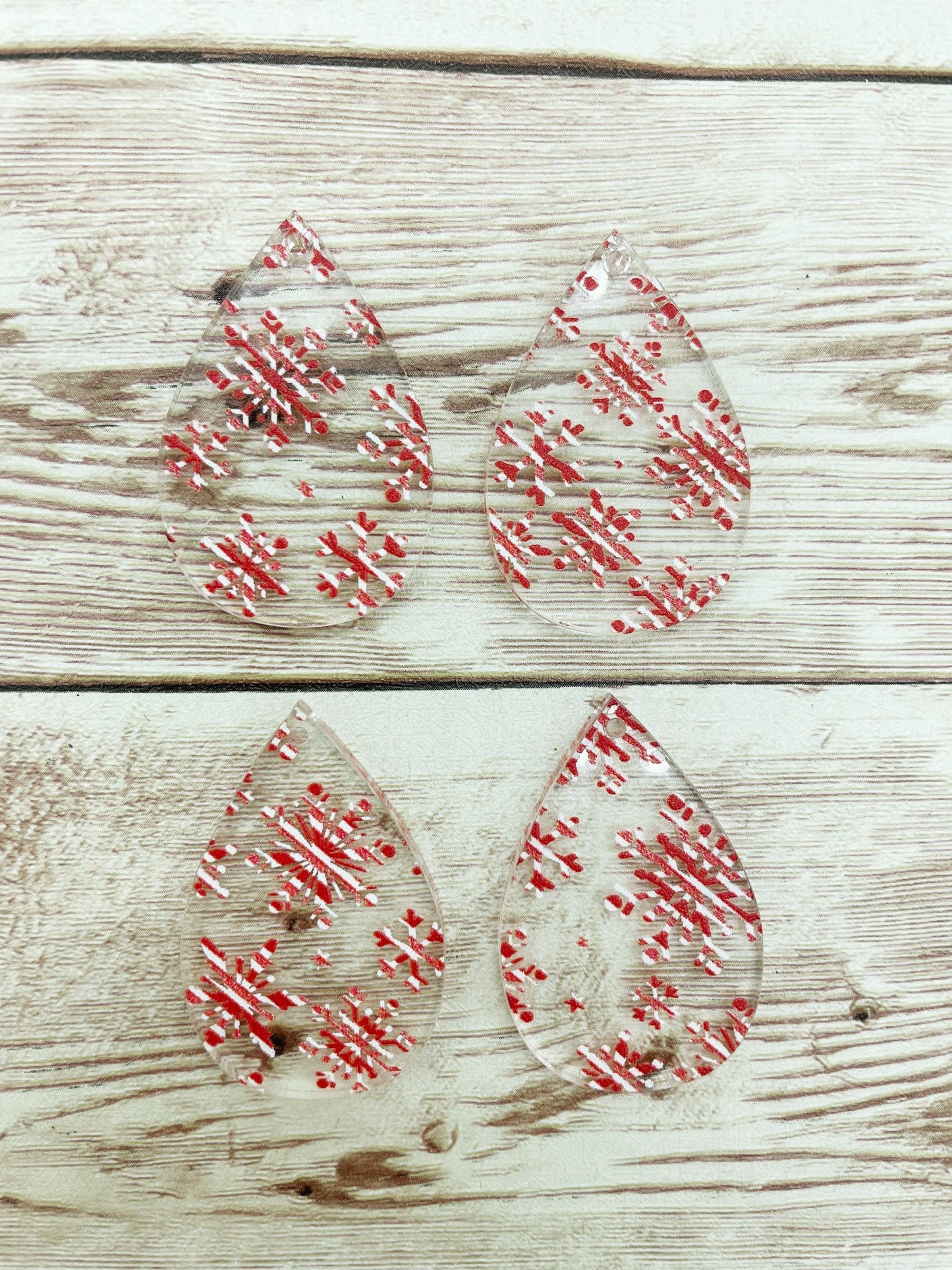 Patterned Candy Cane Snowflake Print Acrylic Teardrop Earring Blanks, DIY Jewelry Making