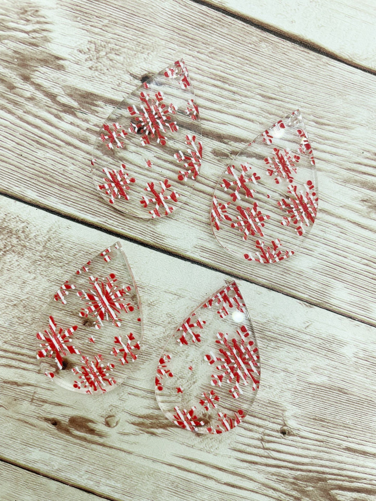 Patterned Candy Cane Snowflake Print Acrylic Teardrop Earring Blanks, DIY Jewelry Making