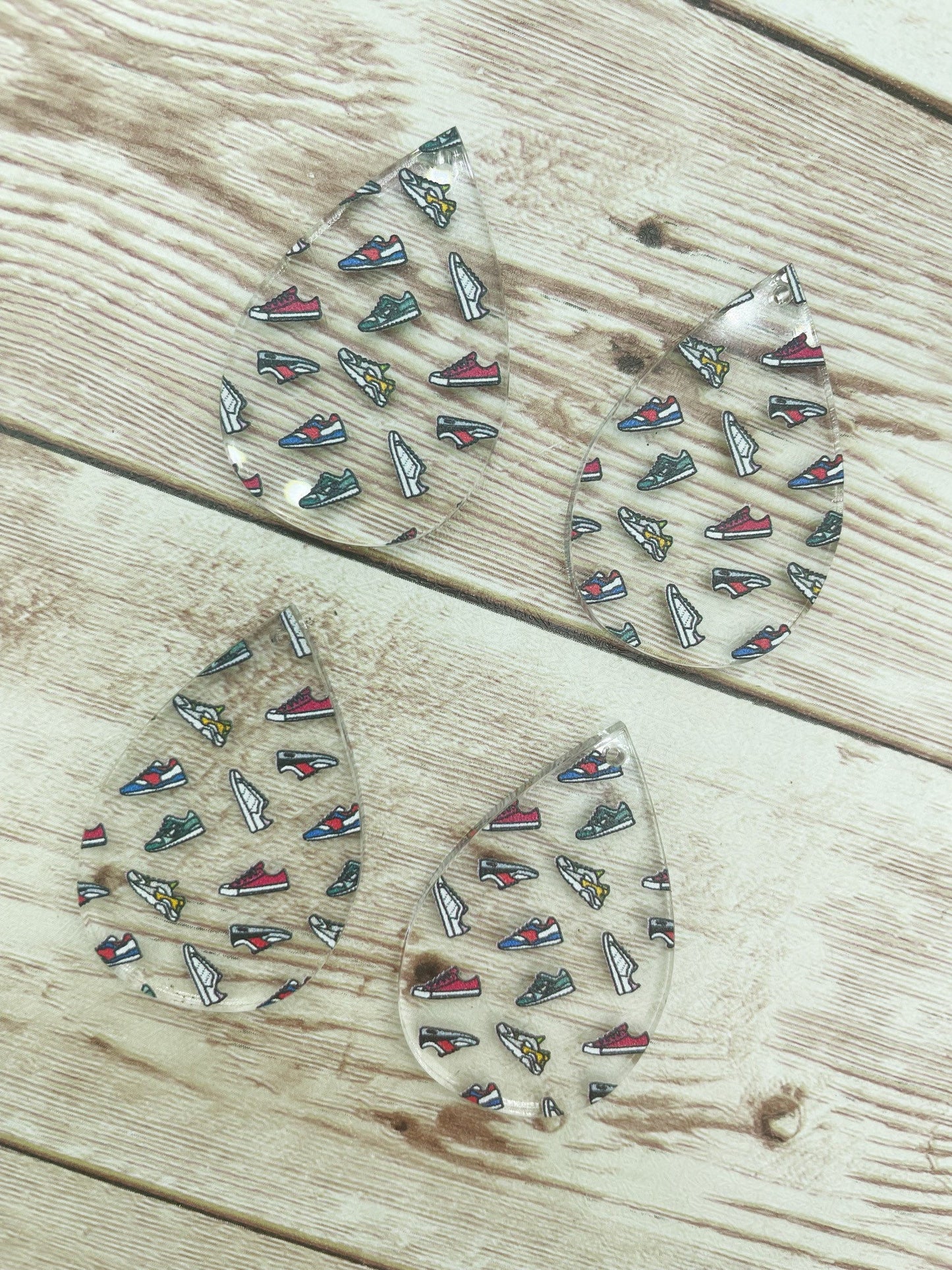 Patterned Running Shoe Print Acrylic Teardrop Earring Blanks, DIY Jewelry Making