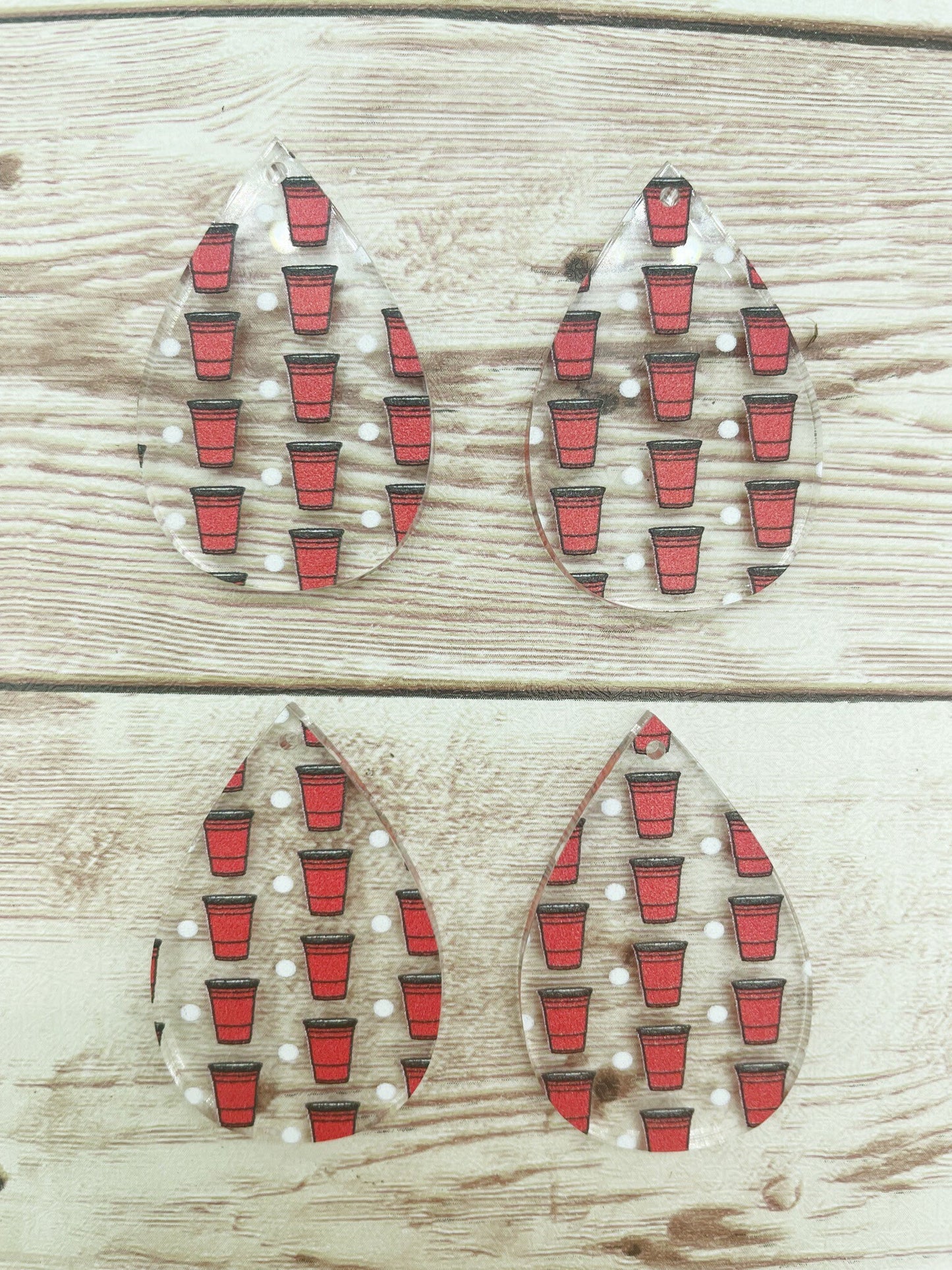 Patterned Beer Pong Print Acrylic Teardrop Earring Blanks, DIY Jewelry Making