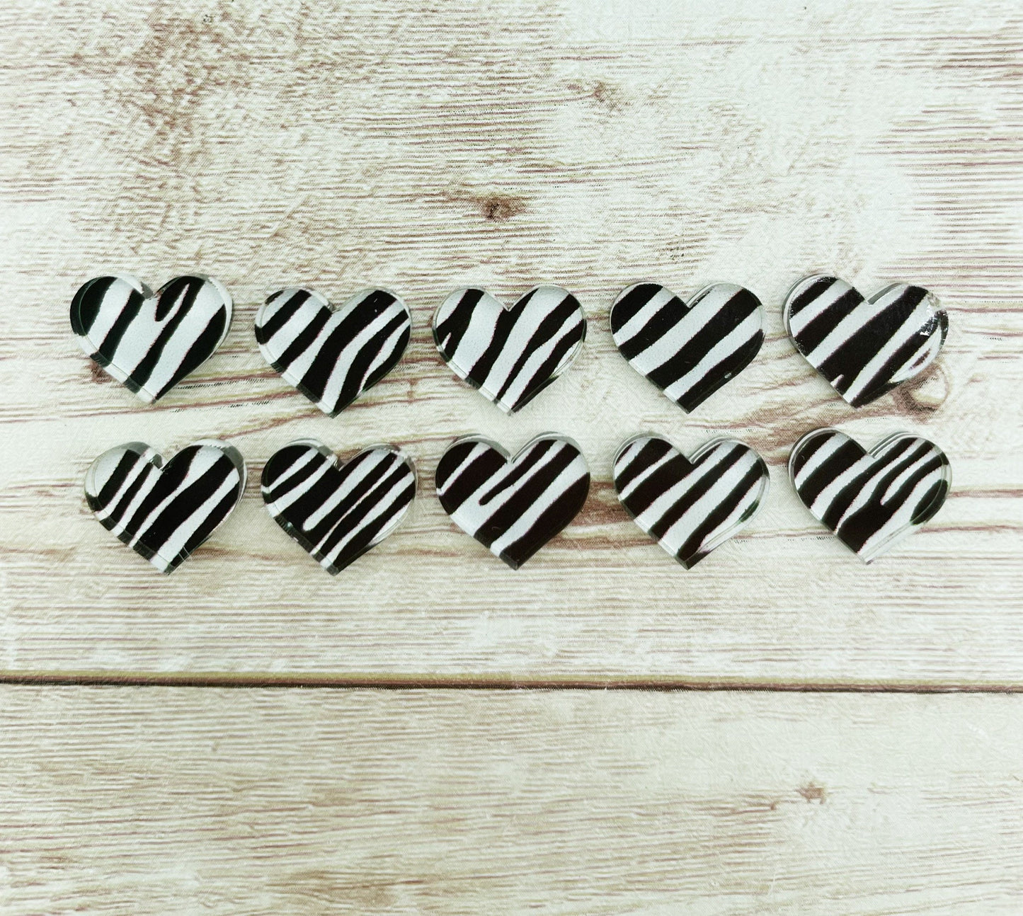 Zebra Print Acrylic Heart Stud Earring Blanks Set of 5 Pair DIY Jewelry Making