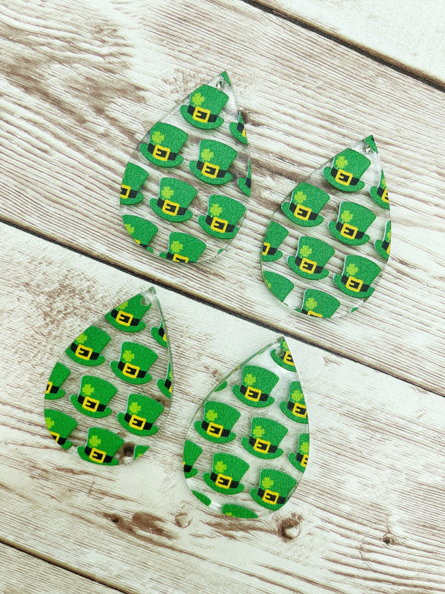 Patterned Leprechaun Hat St. Patrick’s Day Acrylic Teardrop Earring Blanks, DIY Jewelry Making