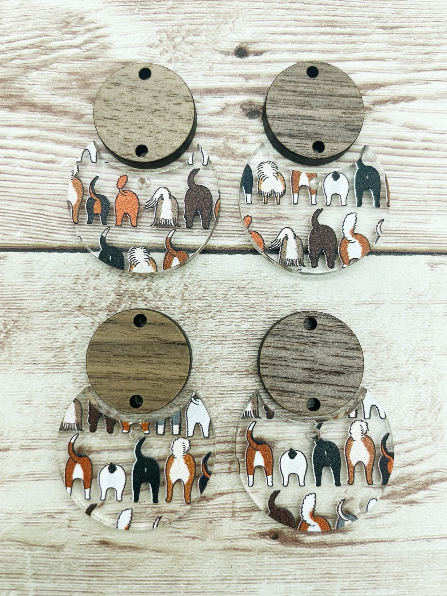 Patterned Dog Bottom Acrylic and Wood Circle Set Earring Blanks, DIY Jewelry Making