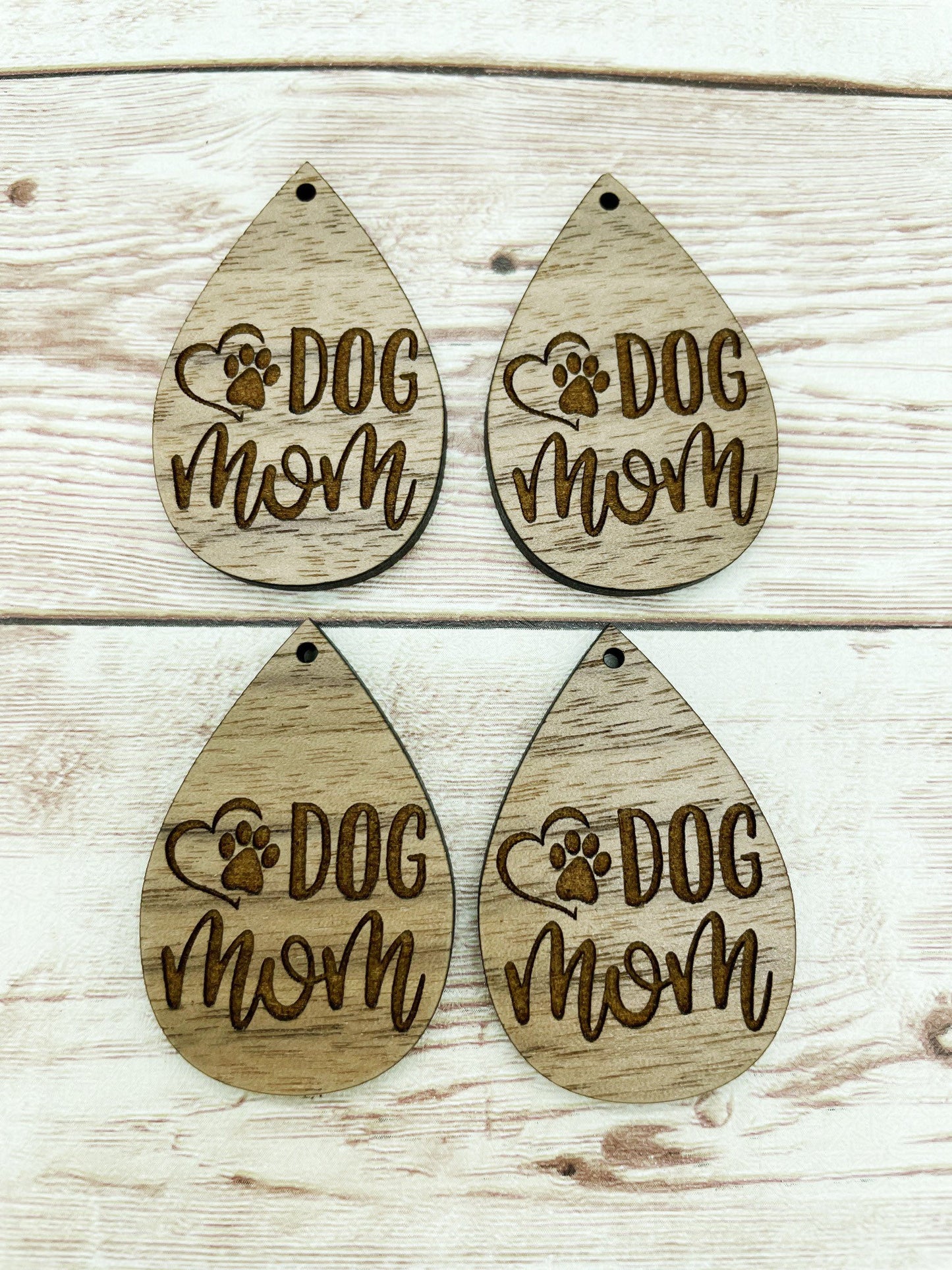 Wood Teardrop Engraved Dog Mom Earring Blanks, Finished Walnut Blank, DIY Jewelry Making