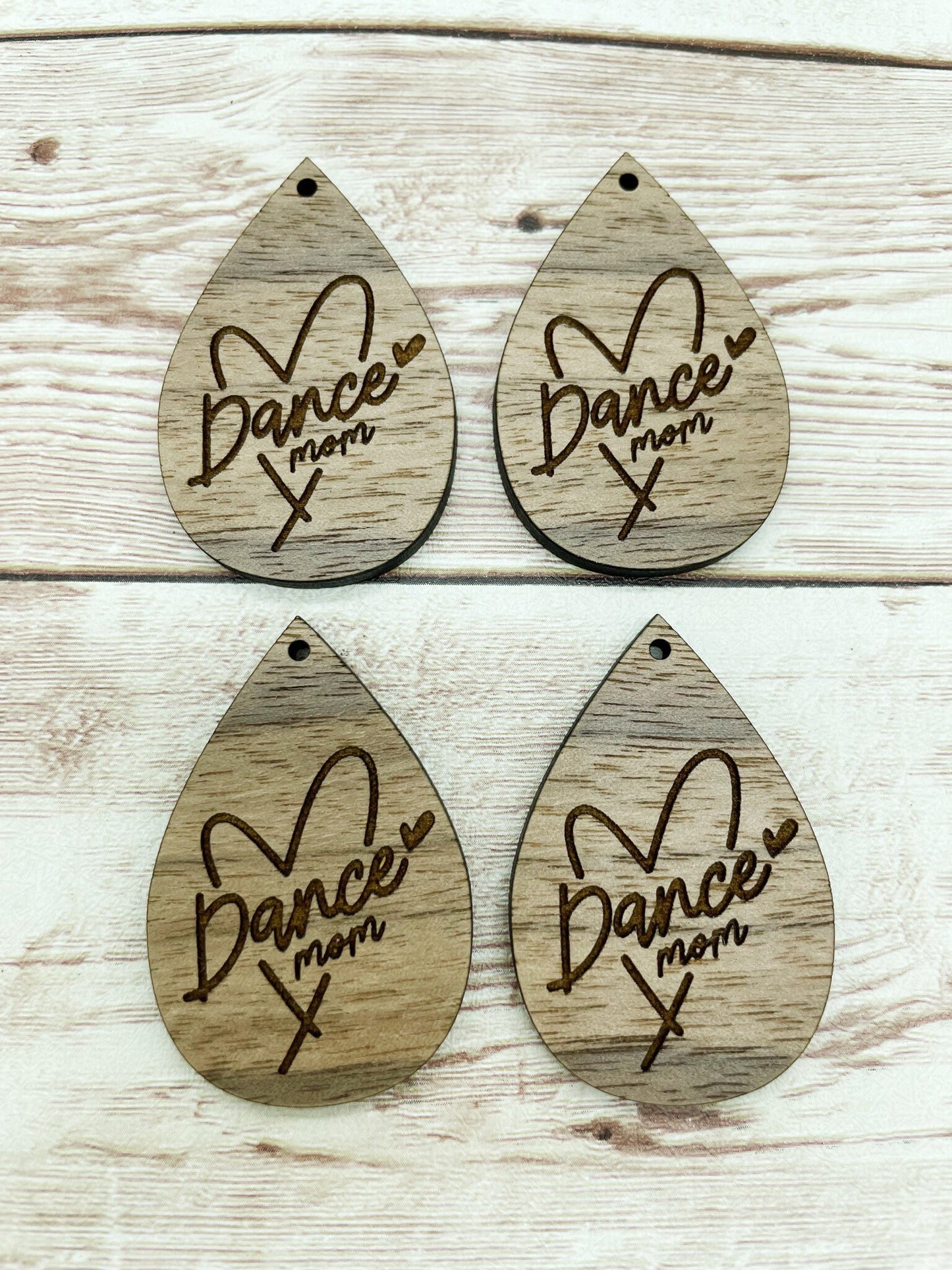 Wood Teardrop Engraved Dance Mom Earring Blanks, Finished Walnut Blank, DIY Jewelry Making