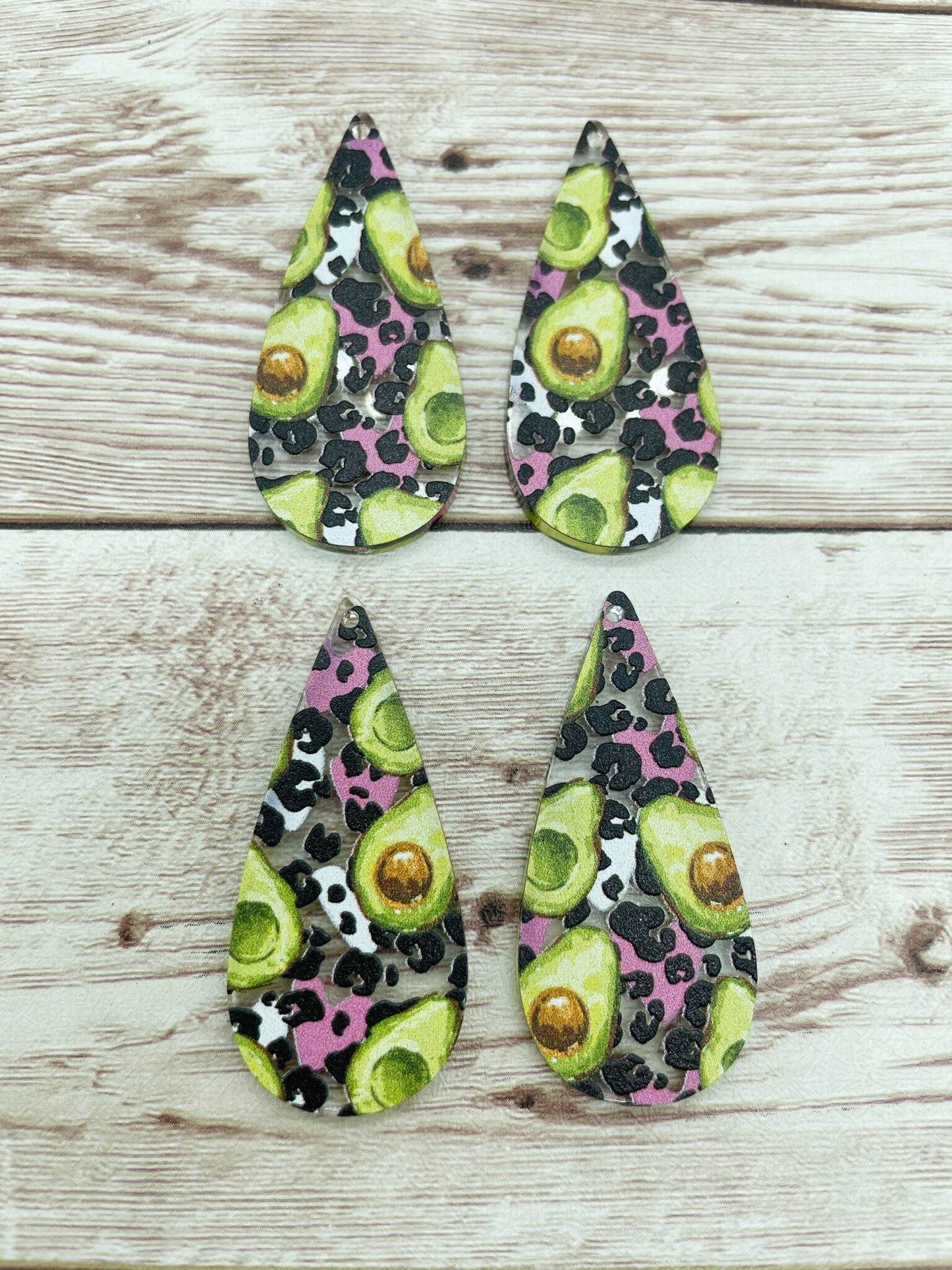 Patterned Avocado Leopard Print Acrylic Skinny Teardrop Earring Blanks, DIY Jewelry Making