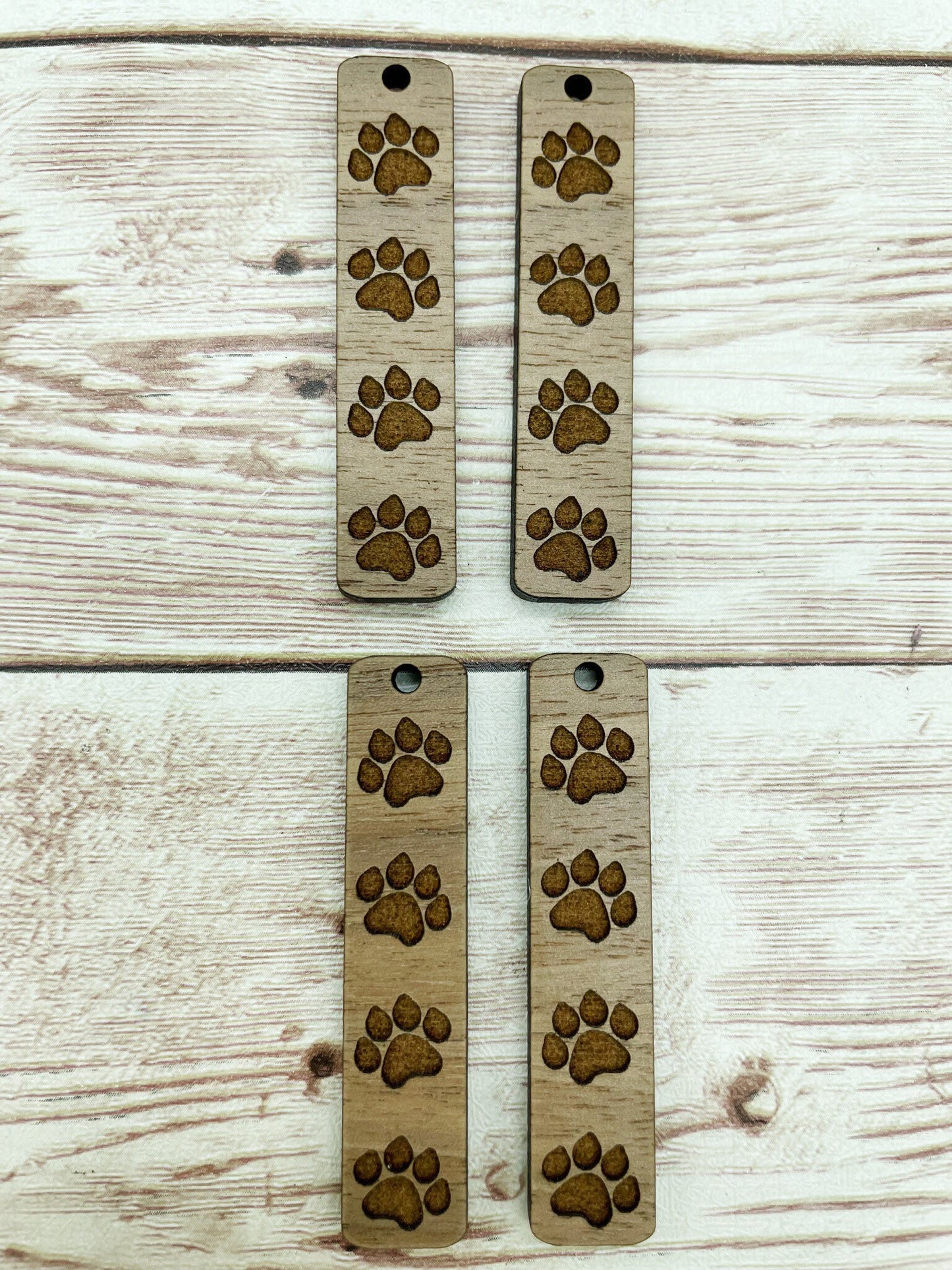 Wood Bar Engraved Paw Print Earring Blanks, Finished Walnut Blank, DIY Jewelry Making