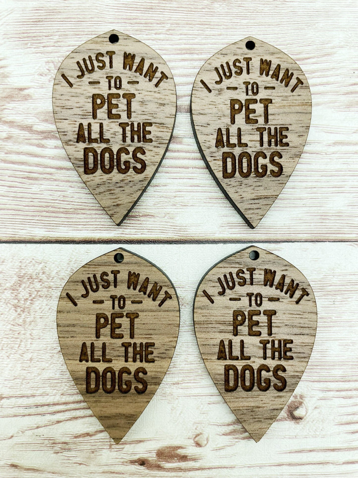 Wood Teardrop Engraved Pet Dogs Earring Blanks, Finished Walnut Blank, DIY Jewelry Making