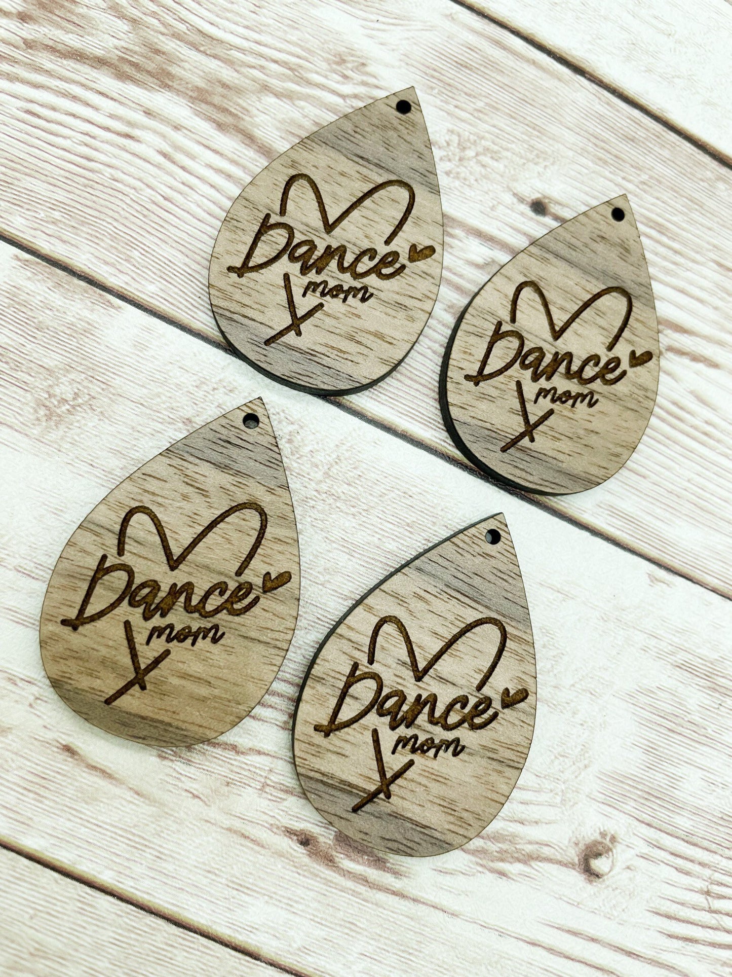 Wood Teardrop Engraved Dance Mom Earring Blanks, Finished Walnut Blank, DIY Jewelry Making