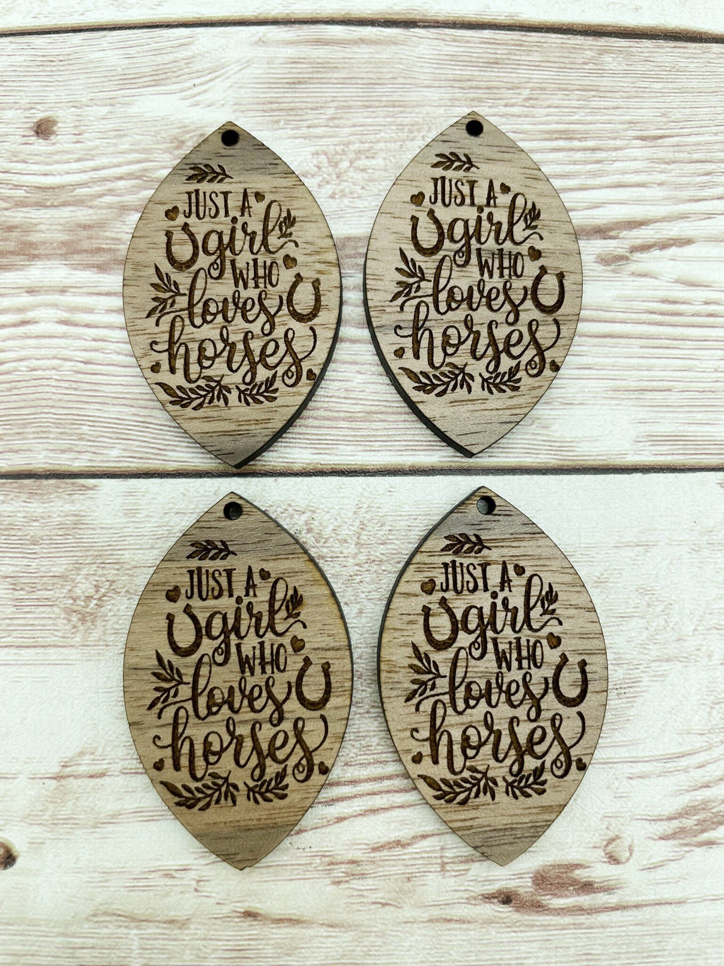 Wood Teardrop Engraved Girl Who Loves Horses Earring Blanks, Finished Walnut Blank, DIY Jewelry Making