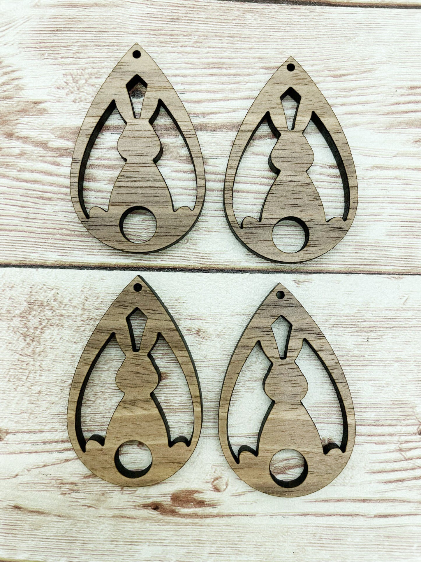 Wood Rabbit Bunny Easter Teardrop Earring Blanks, Finished Walnut Blank, DIY Jewelry Making