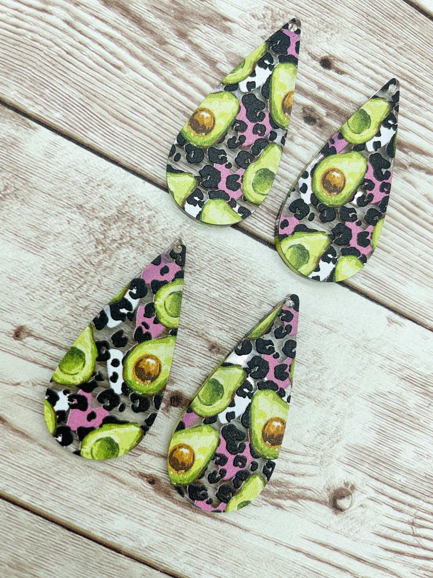Patterned Avocado Leopard Print Acrylic Skinny Teardrop Earring Blanks, DIY Jewelry Making