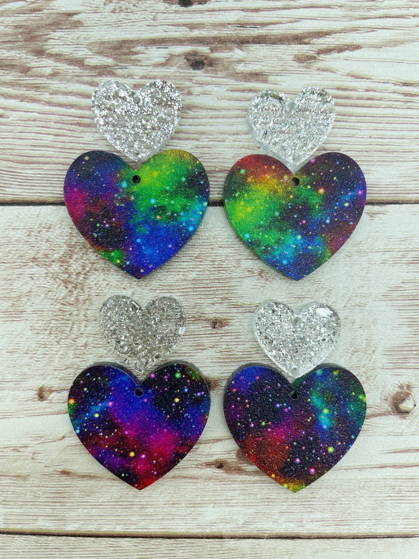 Multicolor Acrylic and Silver Glitter Heart Earring Blanks, DIY Jewelry Making