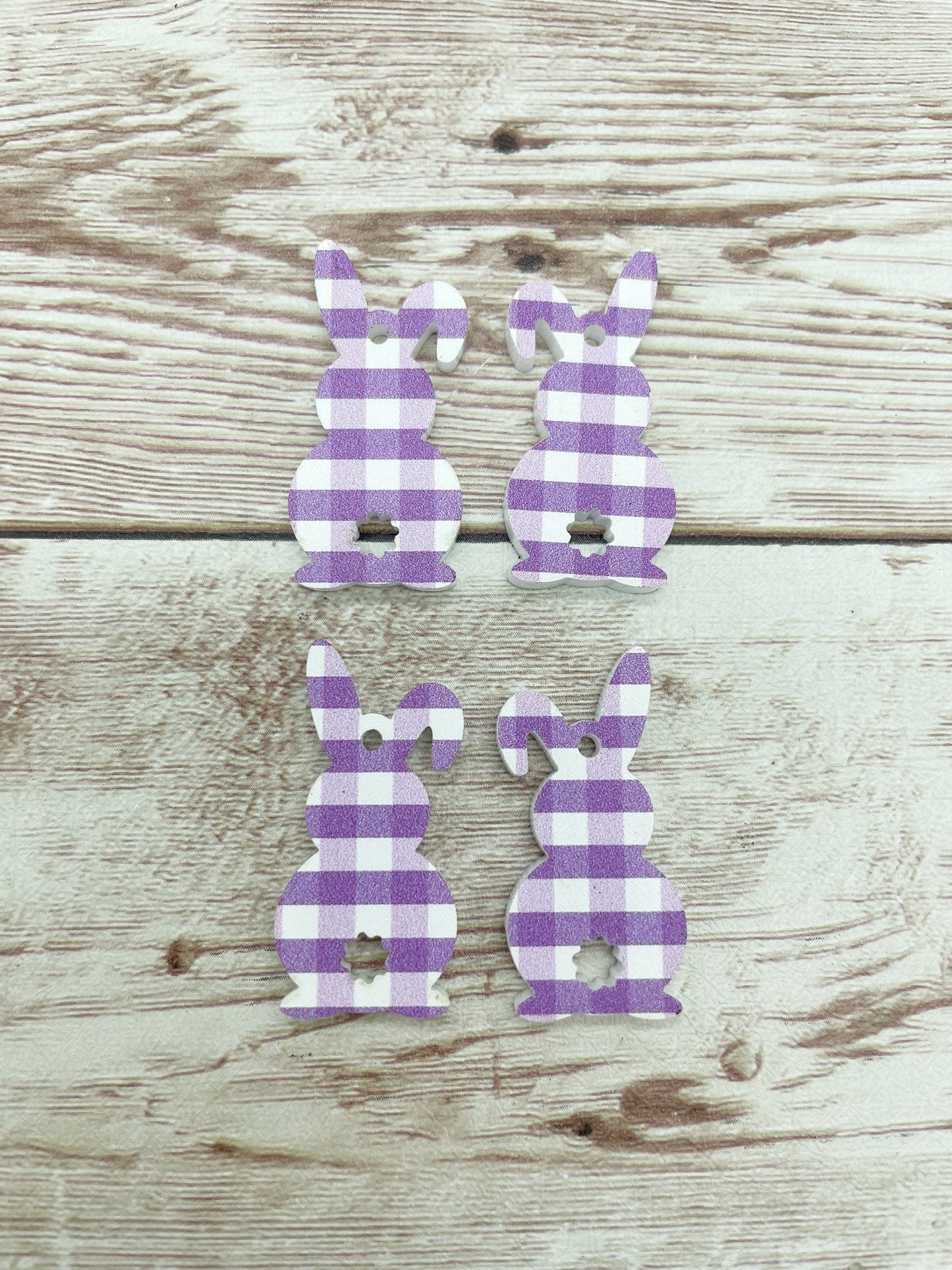 Purple Plaid Acrylic Bunny Rabbit Easter Earring Blanks, DIY Jewelry Making