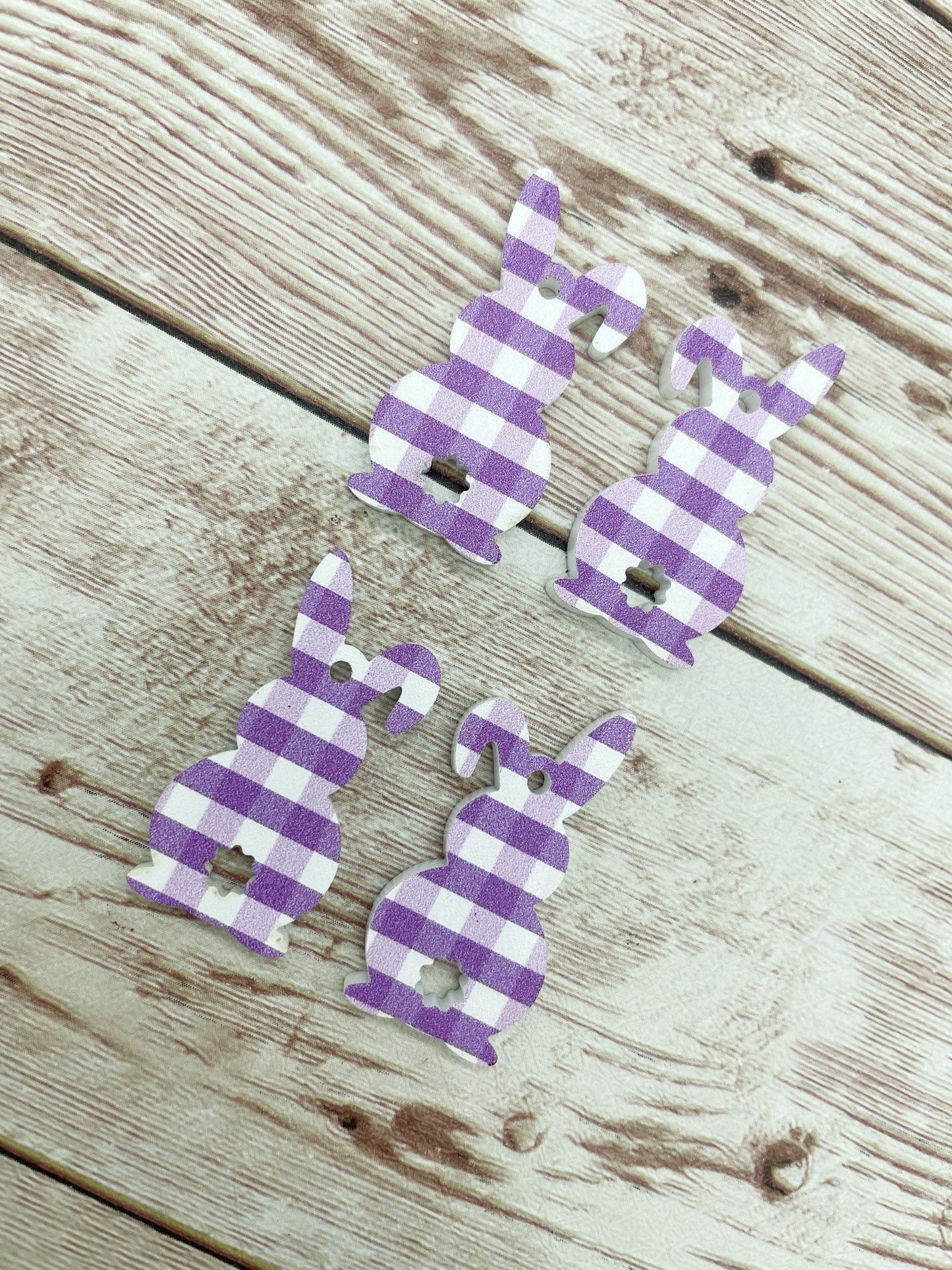 Purple Plaid Acrylic Bunny Rabbit Easter Earring Blanks, DIY Jewelry Making