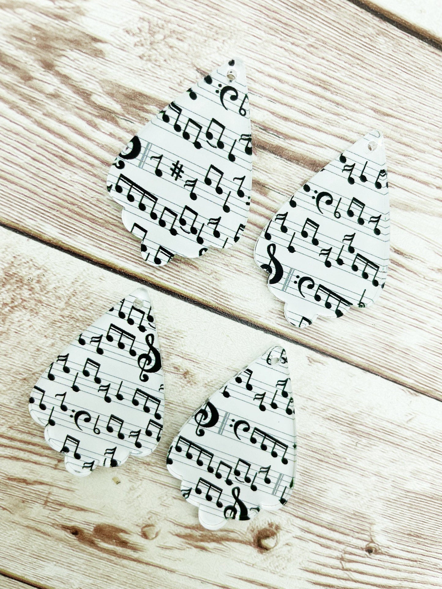 Patterned Music Ruffled Teardrop Acrylic Earring Blanks, DIY Jewelry Making