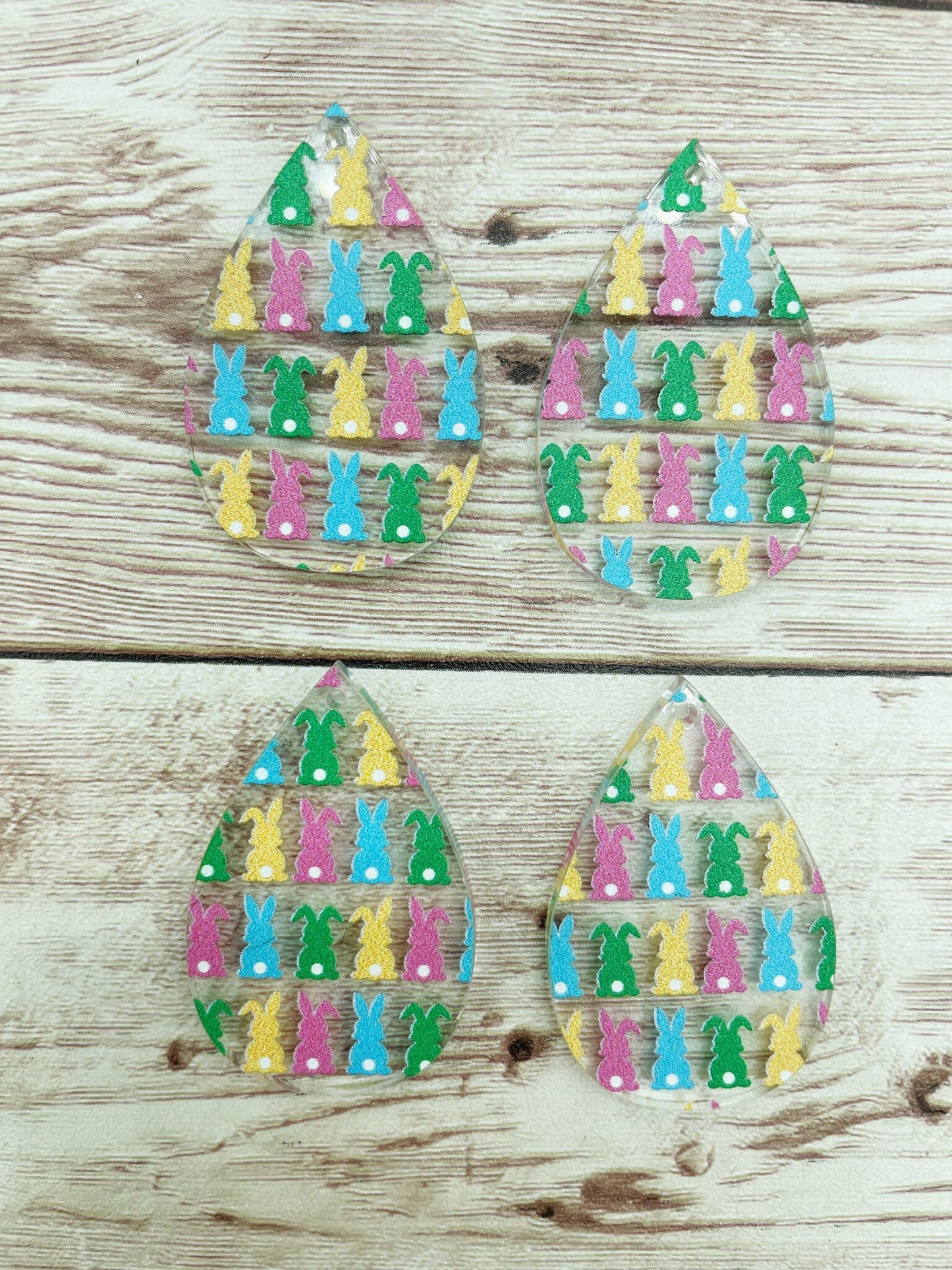 Patterned Bunny Rabbit Butt Easter Teardrop Acrylic Earring Blanks, DIY Jewelry Making