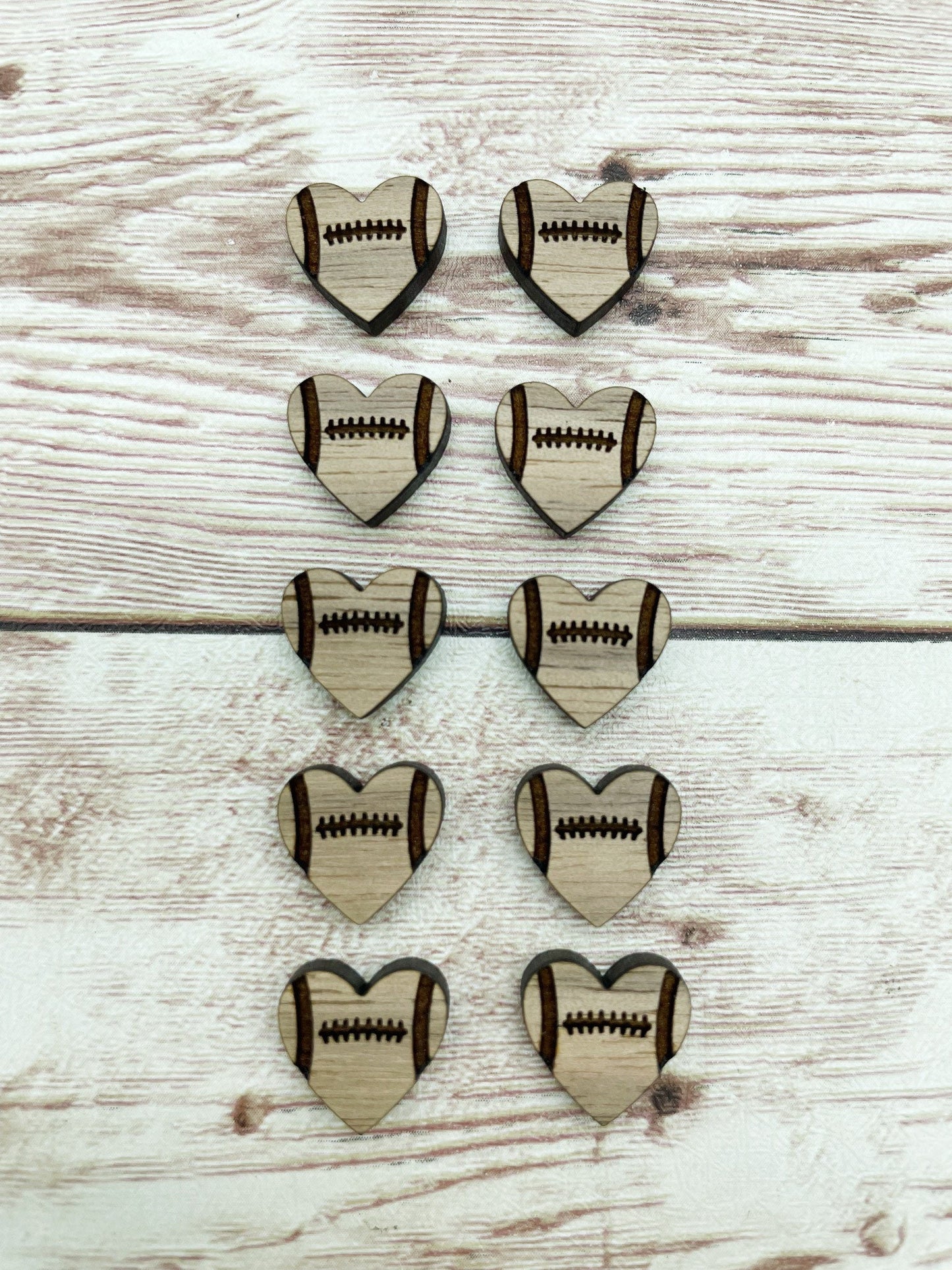 Finished Walnut Stud Football Heart Earring Blanks Set of 5 Pair DIY Jewelry Making