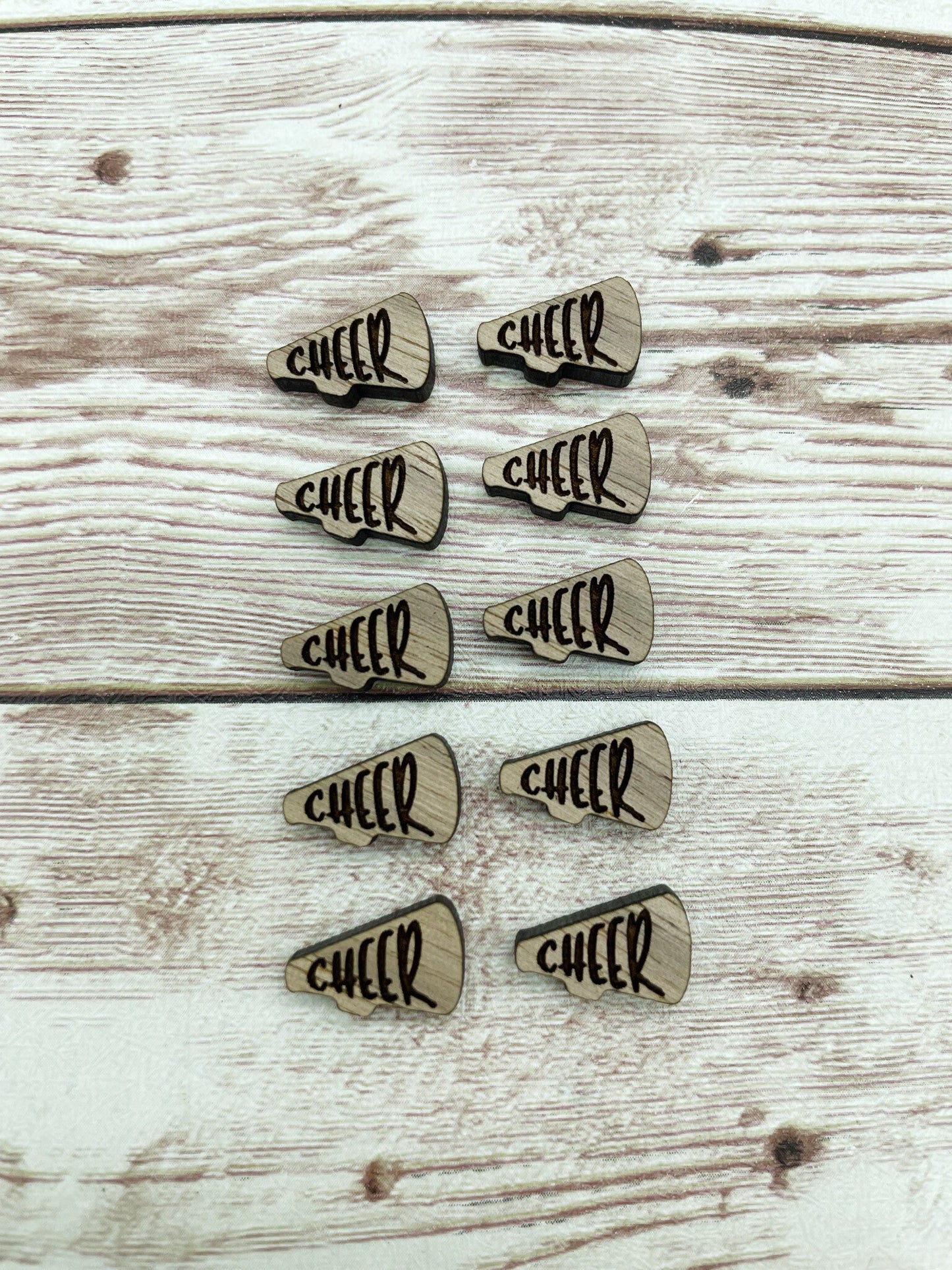 Finished Walnut Stud Cheer Megaphone Earring Blanks Set of 5 Pair DIY Jewelry Making