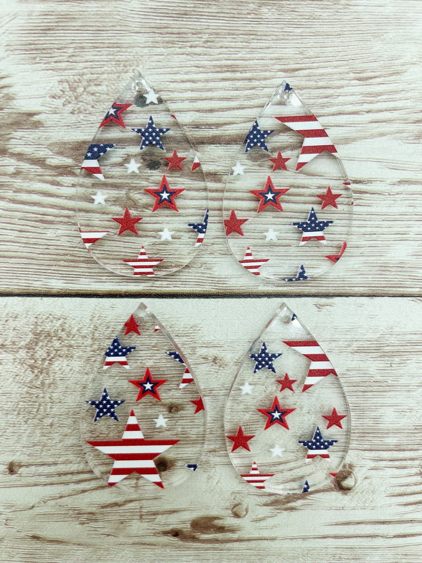 Patterned Star Print Patriotic July Acrylic Teardrop Earring Blanks, DIY Jewelry Making