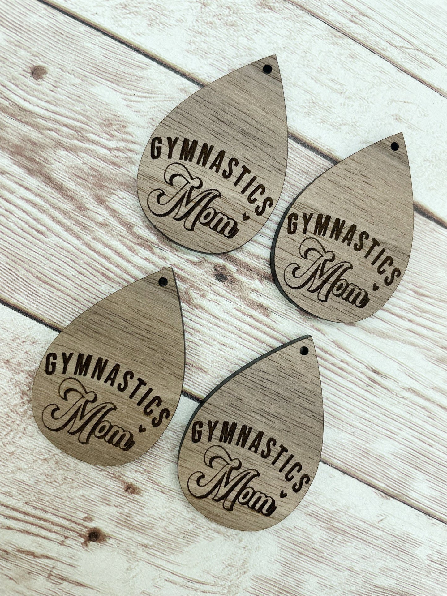 Wood Teardrop Engraved Gymnastics Mom Earring Blanks, Finished Walnut Blank, DIY Jewelry Making