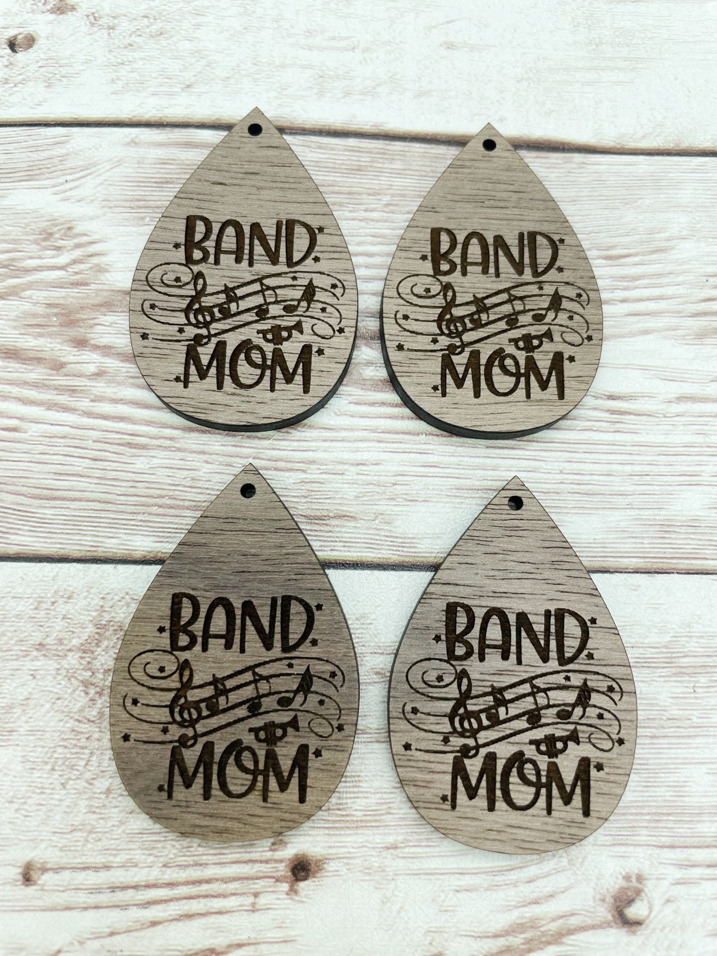 Wood Teardrop Engraved Band Mom Earring Blanks, Finished Walnut Blank, DIY Jewelry Making