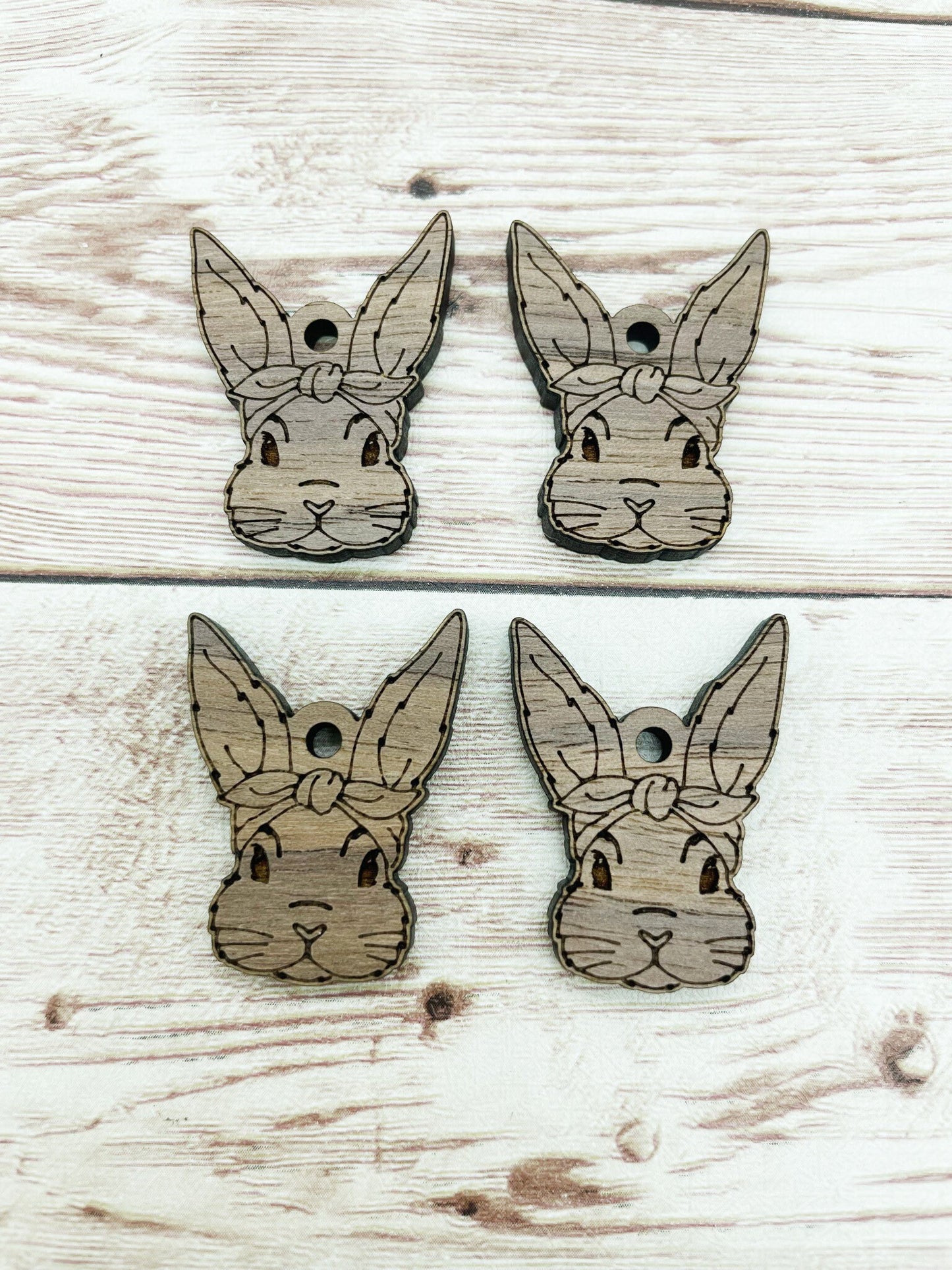 Wood Engraved Bunny Rabbit Easter Earring Blanks, Finished Walnut Blank, DIY Jewelry Making