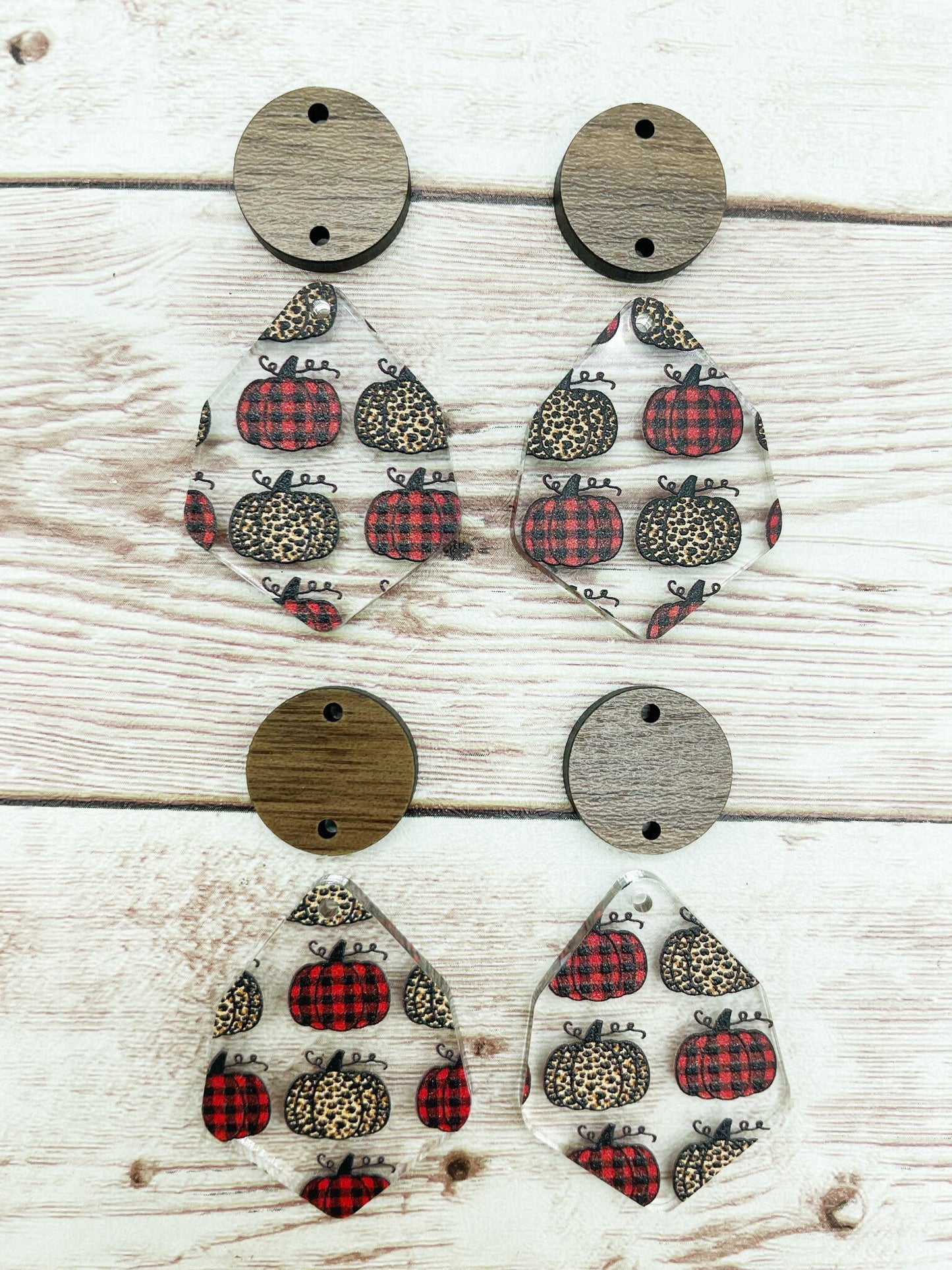 Patterned Pumpkin Acrylic and Wood Circle Set Earring Blanks, DIY Jewelry Making