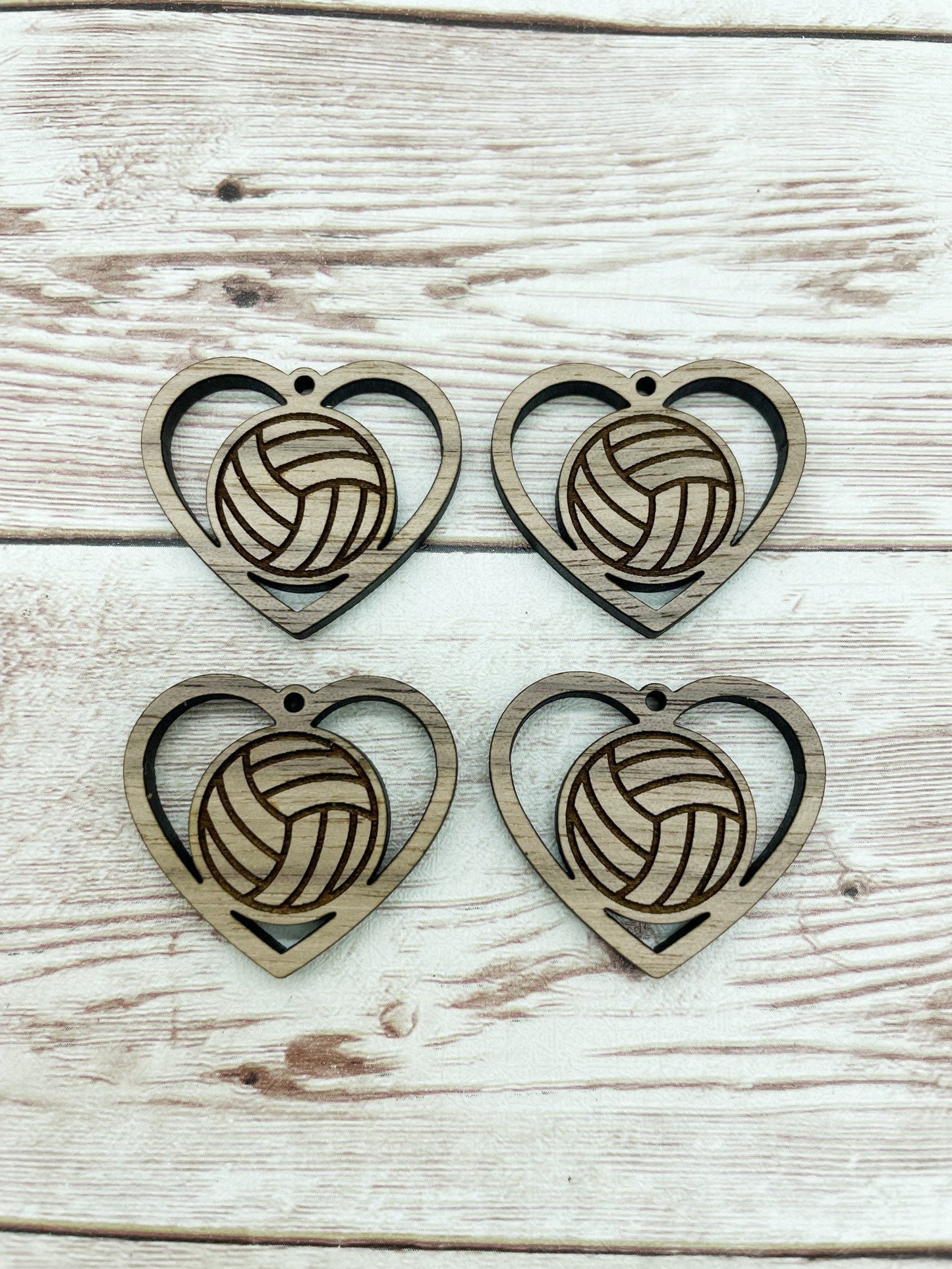 Wood Volleyball Heart Earring Blanks, Finished Walnut Blank, DIY Jewelry Making