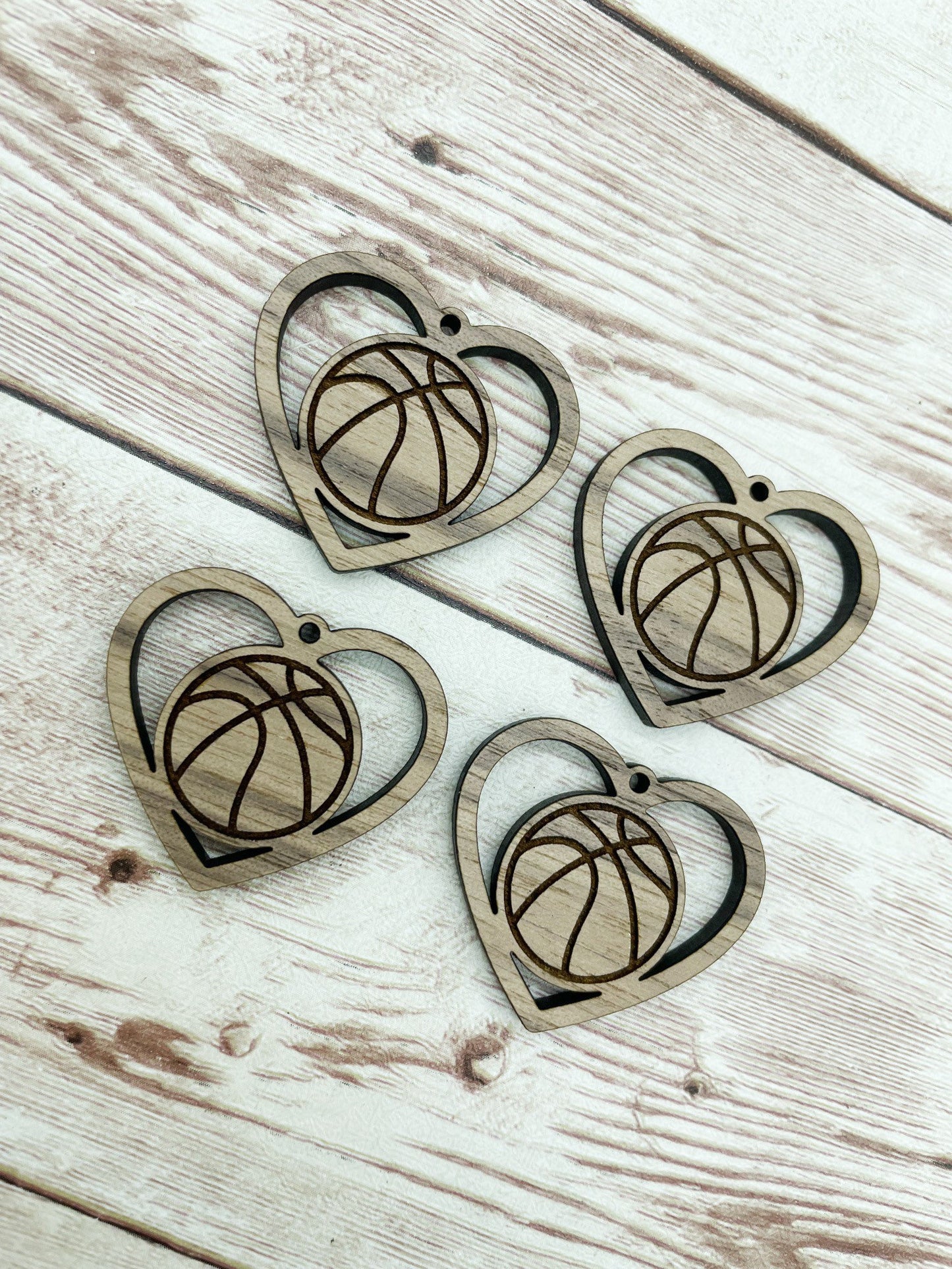 Wood Basketball Heart Earring Blanks, Finished Walnut Blank, DIY Jewelry Making