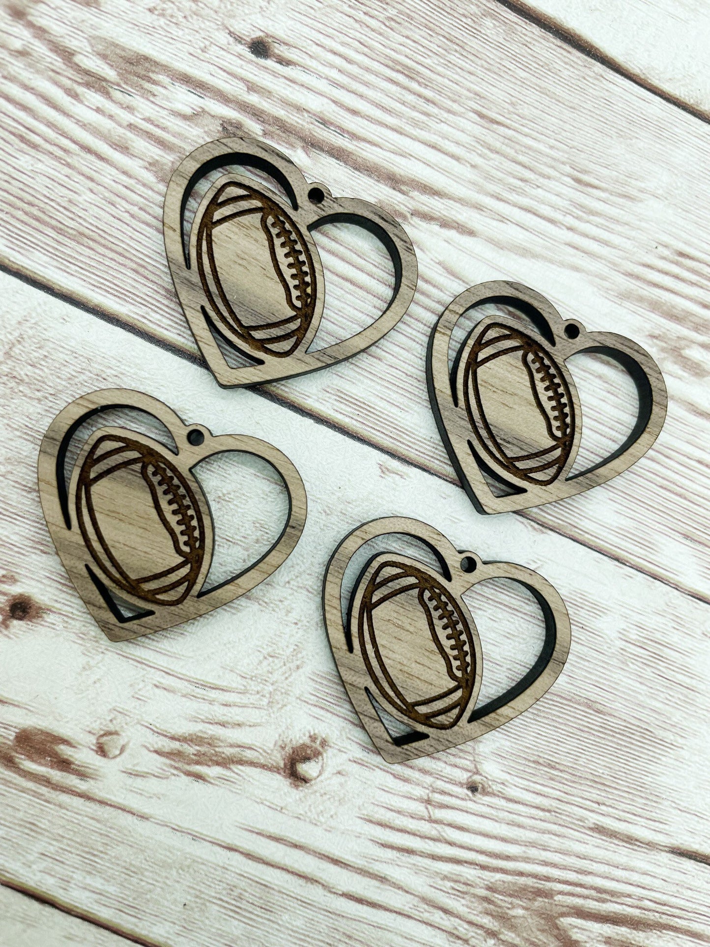 Wood Football Heart Earring Blanks, Finished Walnut Blank, DIY Jewelry Making