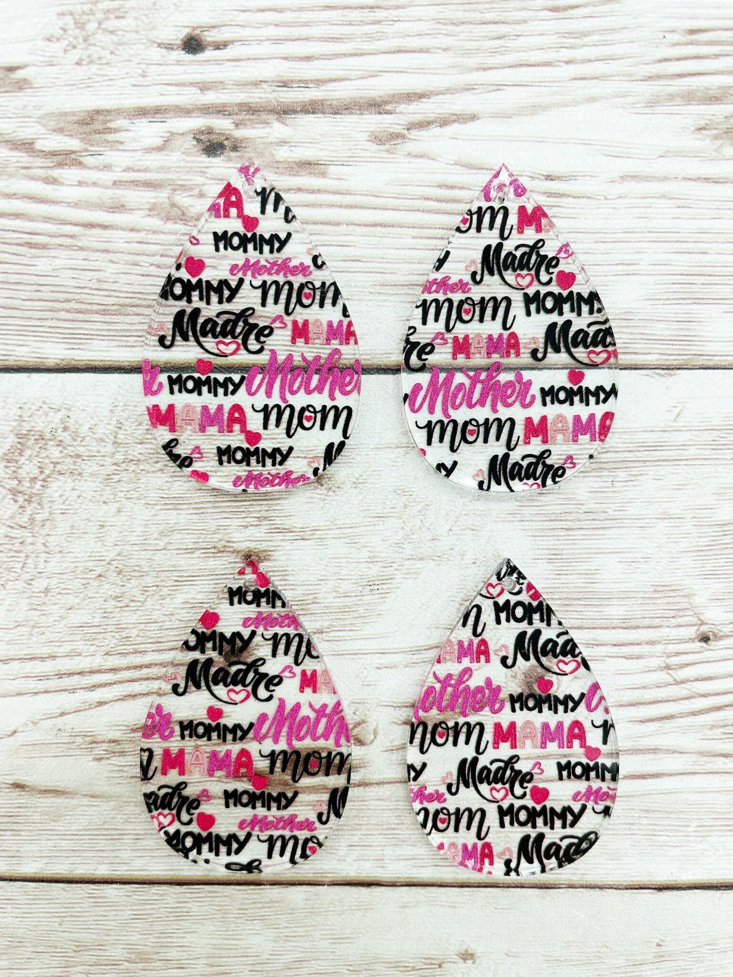 Patterned Mom Mama Mother’s Day Acrylic Teardrop Earring Blanks, DIY Jewelry Making