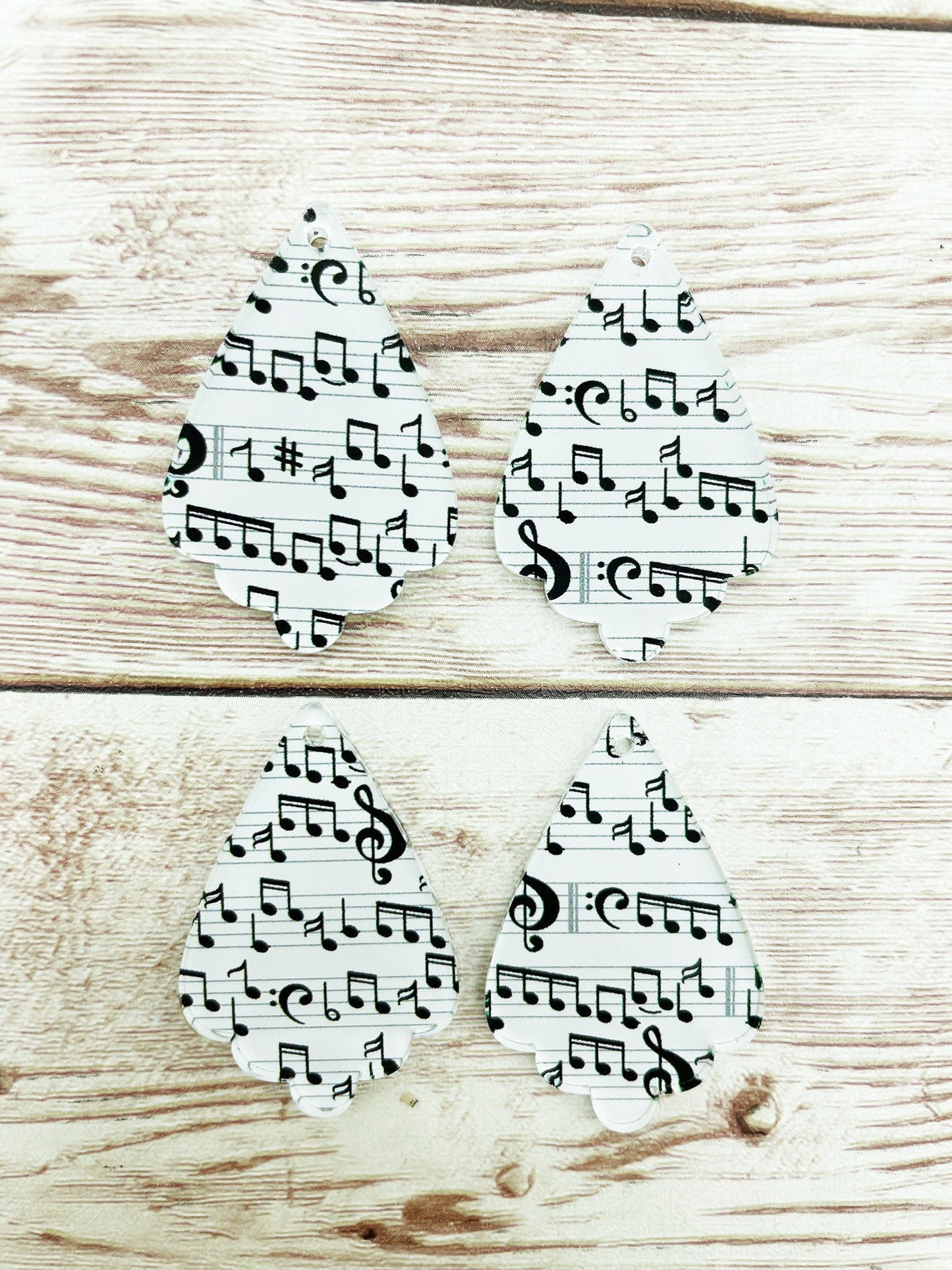 Patterned Music Ruffled Teardrop Acrylic Earring Blanks, DIY Jewelry Making