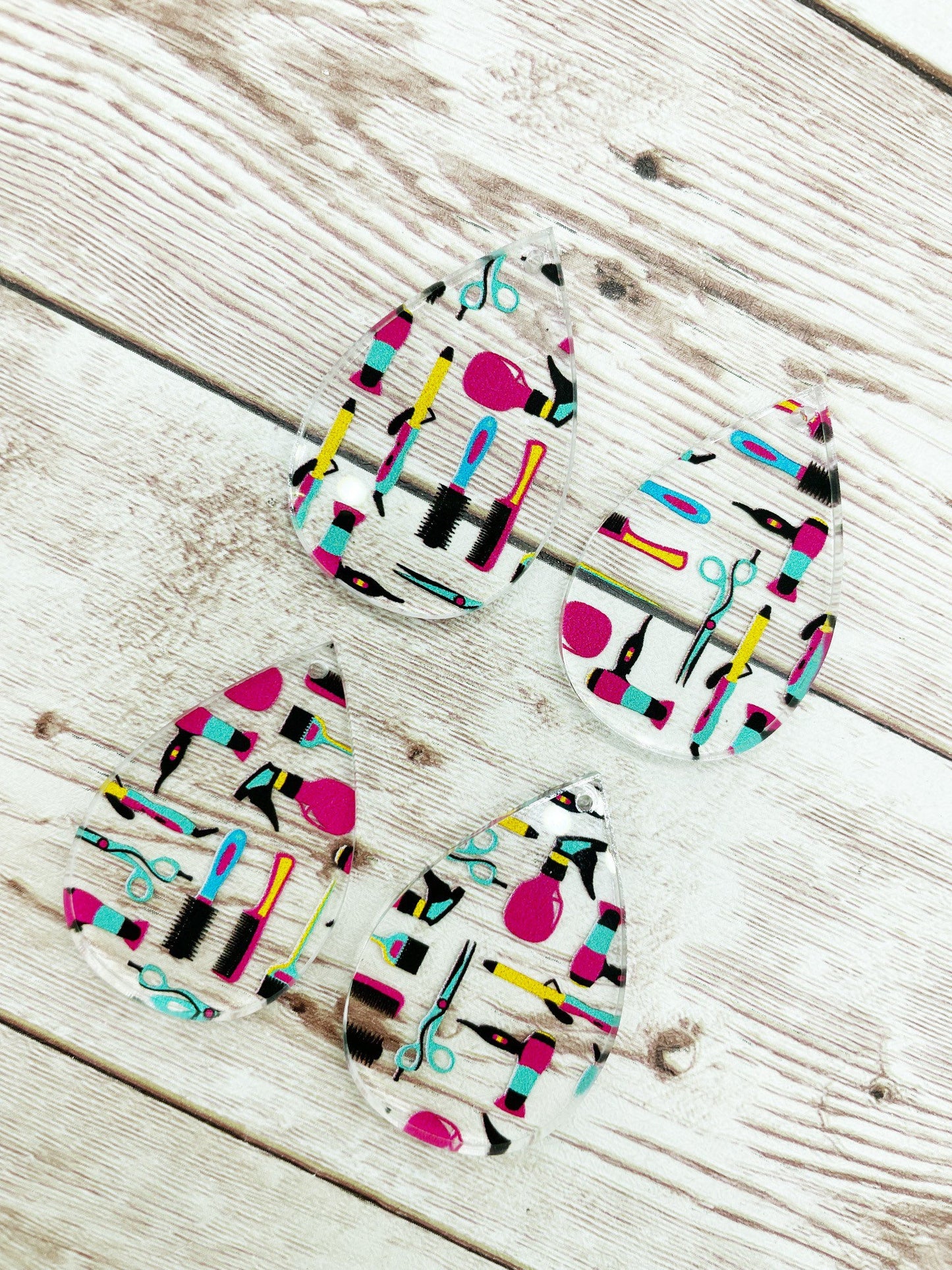 Patterned Hairdresser Acrylic Teardrop Earring Blanks, DIY Jewelry Making