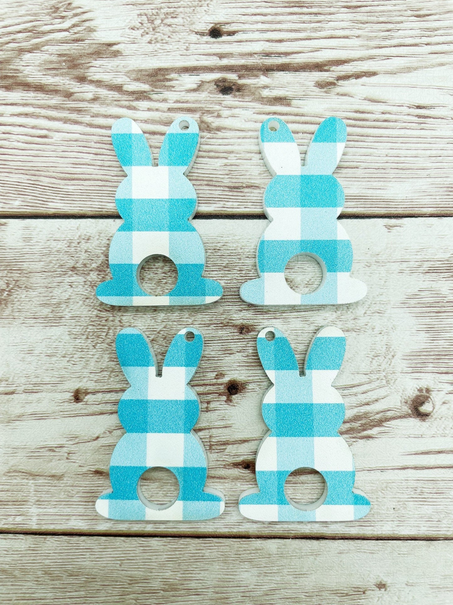 Blue Plaid Acrylic Bunny Rabbit Easter Earring Blanks, DIY Jewelry Making