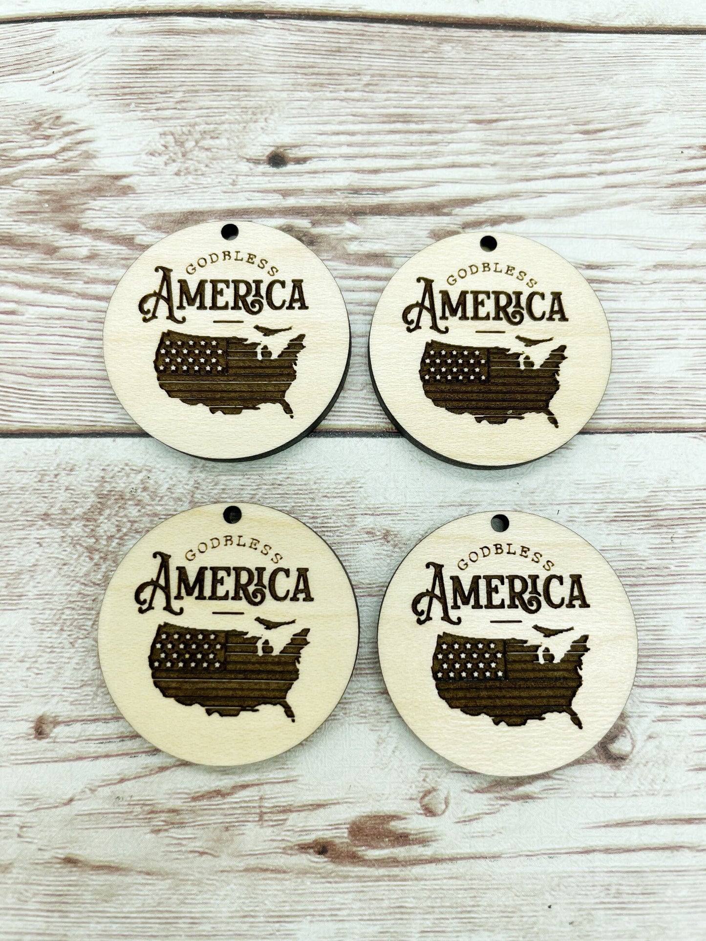 Wood Engraved God Bless America Earring Blanks, Finished Maple Blank, DIY Jewelry Making